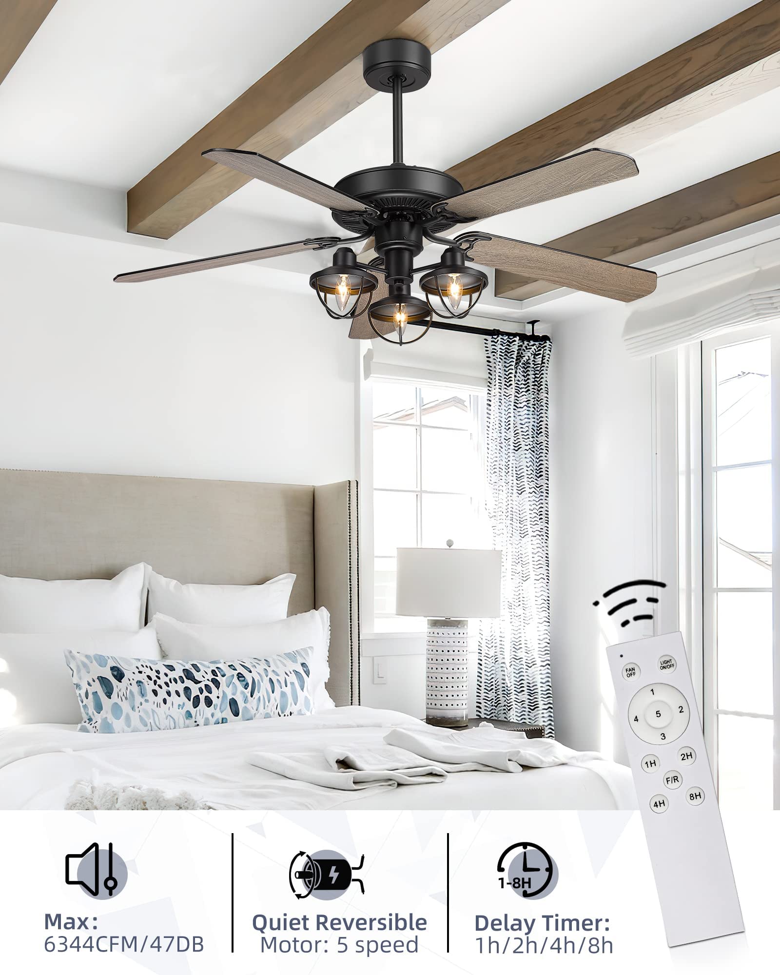 YOUKAIN 52-YJ632 & 52-YJ631 Ceiling Fan Set of 2 - 52 Inch Matching Bundle with Lights - Modern Indoor Ceiling Fans for Living Room, Bedroom, and Office - Energy Efficient & Quiet Operation