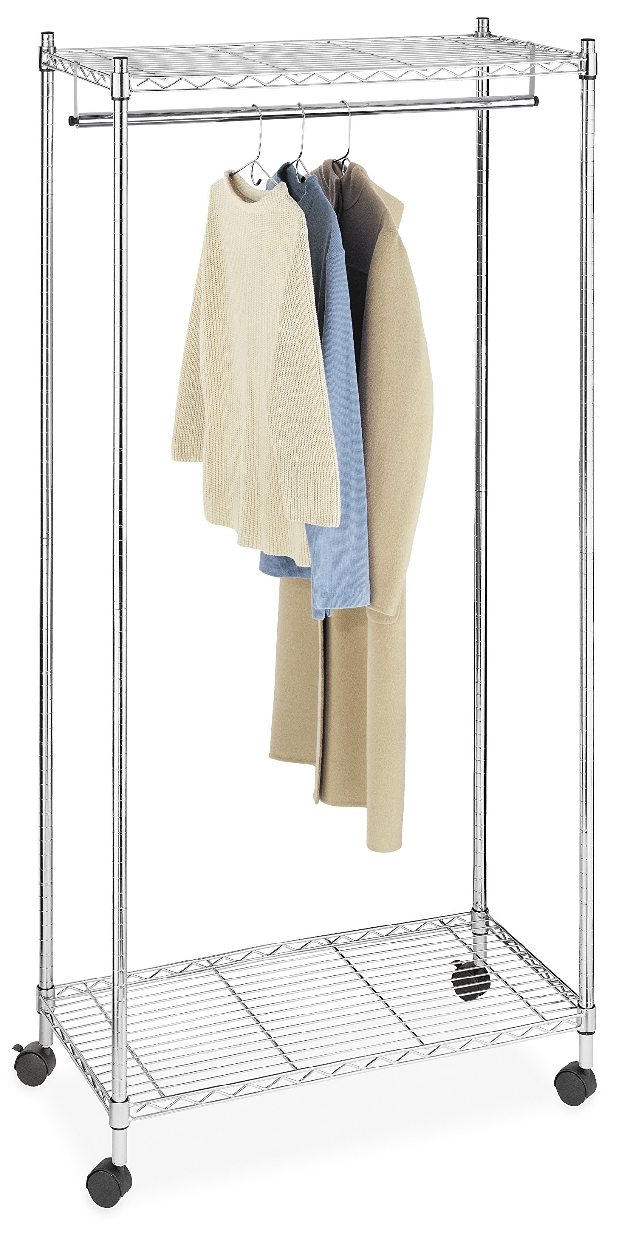 Whitmor Supreme Garment Rack - Heavy Duty Double Shelf Rolling Clothes Organizer with Chrome Finish - Perfect for Closet Organization, Laundry Room, and Small Space Storage