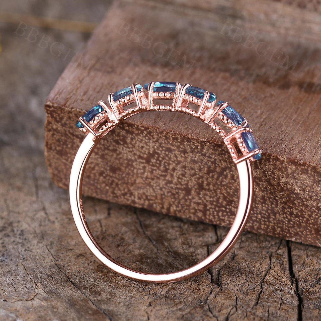 Marquise Cut Alexandrite Ring for Women - Sterling Silver Rose Gold Plated June Birthstone Jewelry, Wedding Band, Anniversary Gift, Everyday Wear