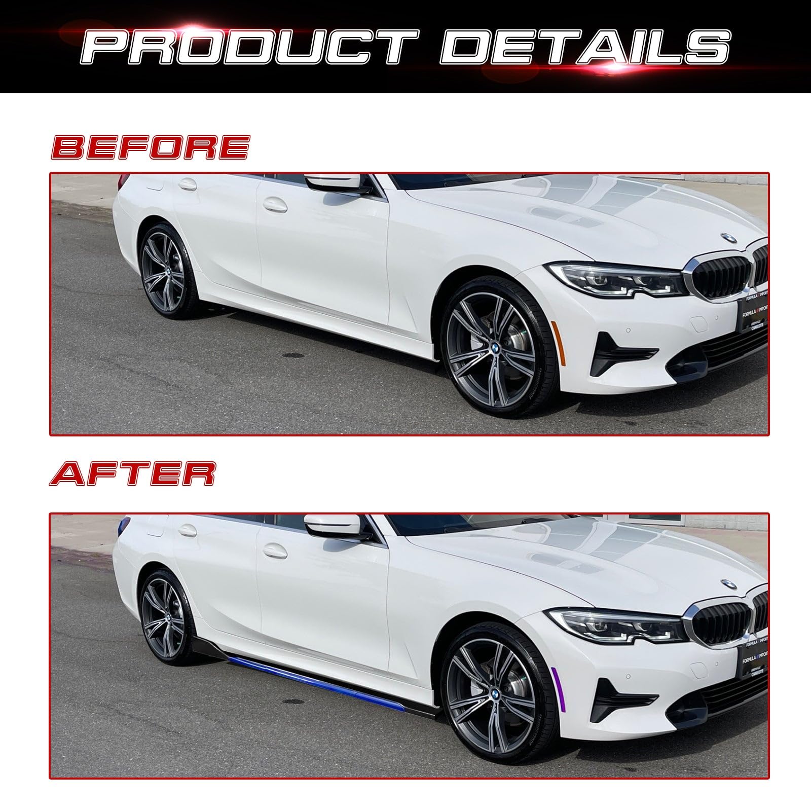 Universal Fit Car Side Skirts - Rocker Panel Protector with Splitter Winglets & Diffuser Bottom Line Extension Body Kit | Durable Protection & Stylish Upgrade for Sedans, Coupes, and Sports Cars | Perfect for Daily Driving & Car Shows