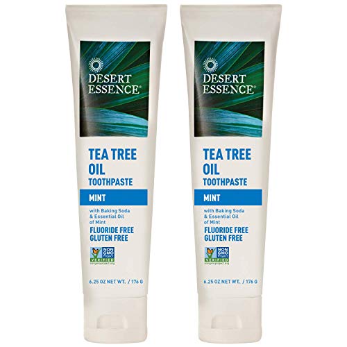 Desert Essence Tea Tree Oil Toothpaste - Mint Flavor, 6.25 Oz (Pack of 2) - Natural Deep Cleaning for Teeth & Gums - Fights Plaque with Sea Salt & Baking Soda - Refreshing Oral Care for Daily Use & Travel