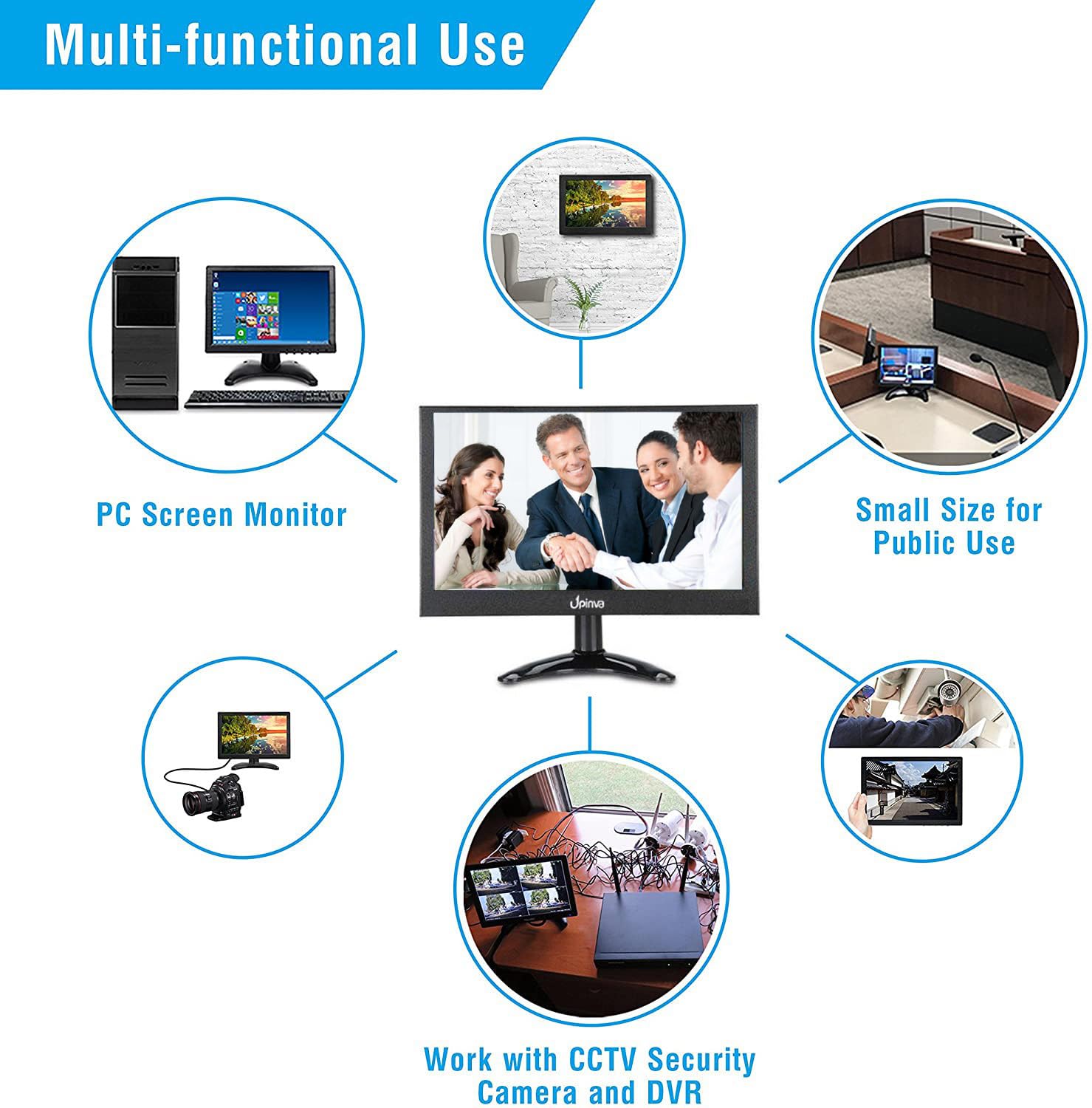 Upinva 11.6 Inch CCTV Security Monitor - Full HD 1920x1080 Resolution, HDMI/AV/BNC/VGA/USB Inputs for Surveillance Cameras & Computer Display - Ideal for Home Security Systems & Business Monitoring