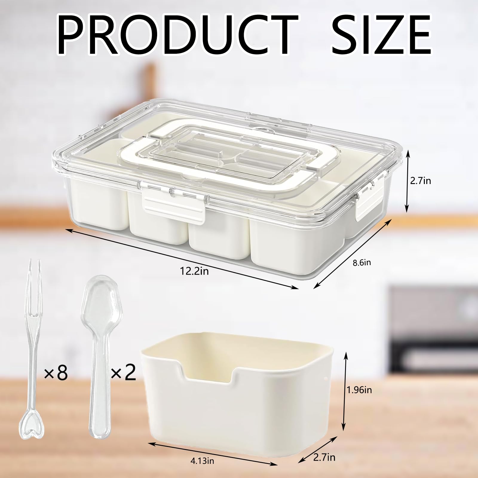 Snack Box Container with Lid & Handle - Divided Serving Tray for Picnics, Parties & Travel | Ivory White Snackle Box | Portable Food Storage Solution