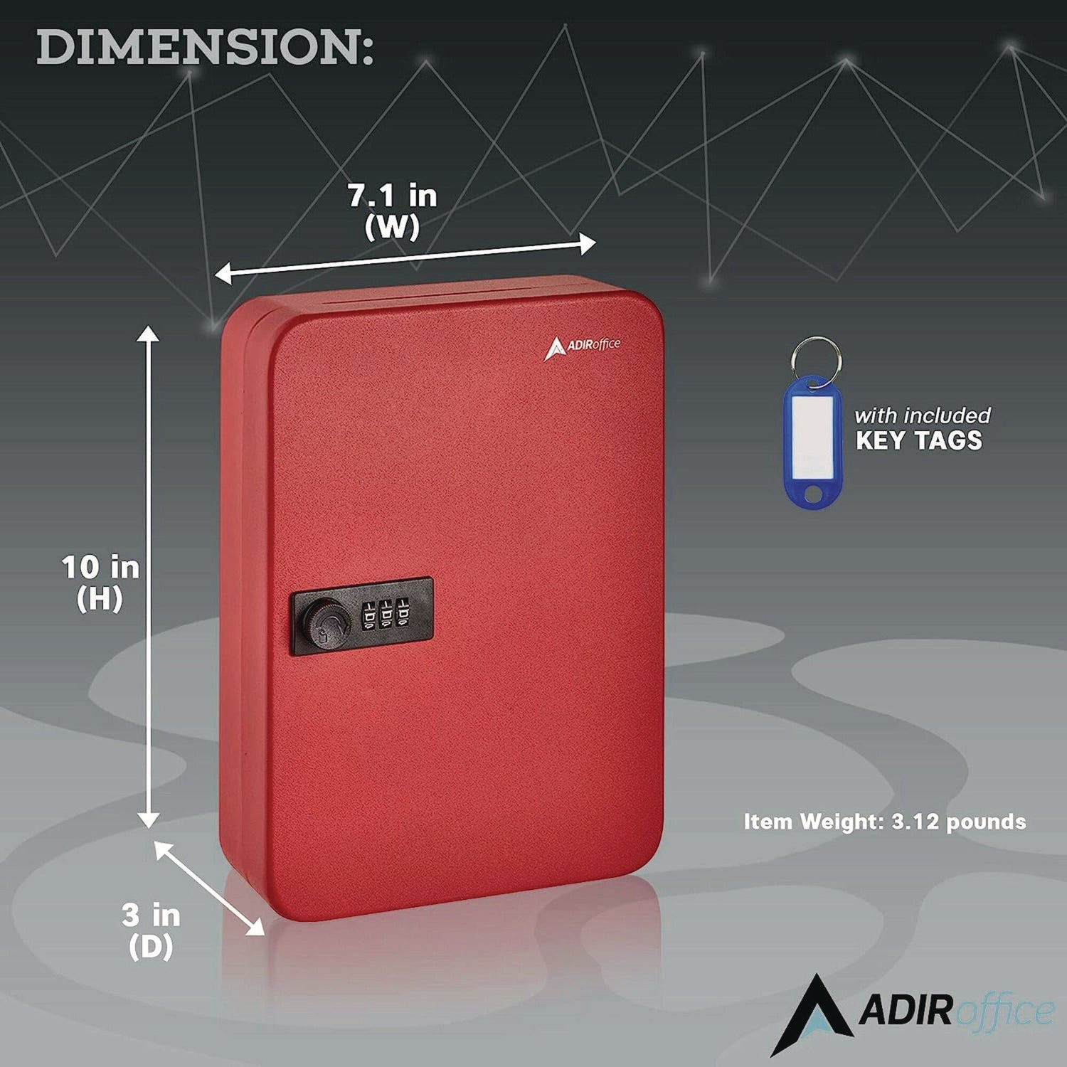 AdirOffice Heavy Duty Steel Key Cabinet with Combination Lock - 48 Key Capacity, 7.1