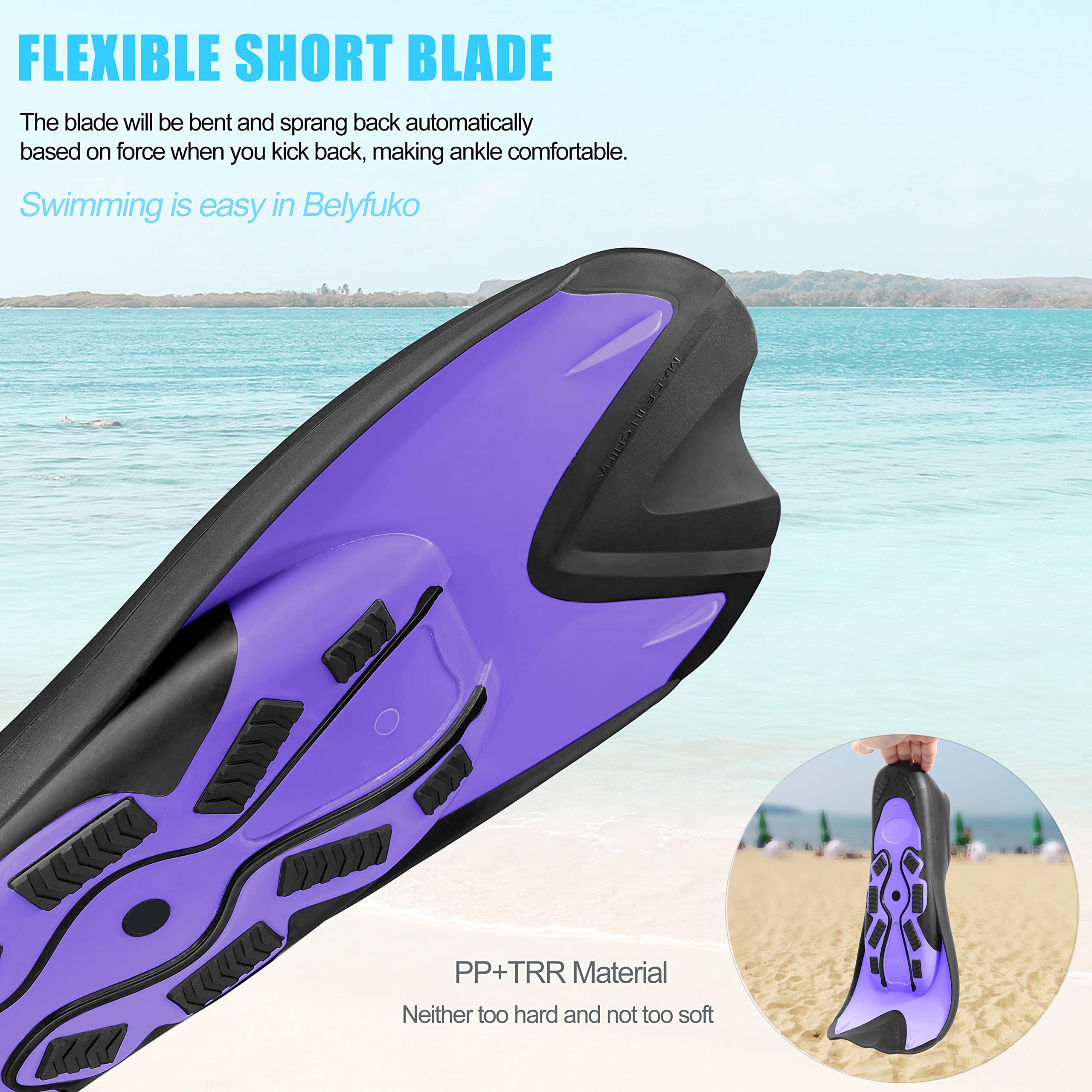 Best Short Swim Fins for Adults & Kids - Compact Travel Size Snorkeling Fins for Lap Swimming, Diving & Beach Vacations - Includes Mesh Storage Bag