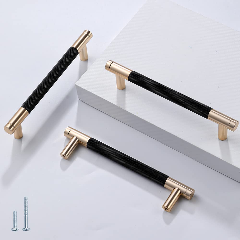 12 Pack 5 Inch (128mm) Gold and Black Aluminum Cabinet Pulls - Modern Drawer Handles for Kitchen Cabinets, Dressers & Furniture Hardware (12 Pieces) - Perfect for Home Renovation & DIY Projects