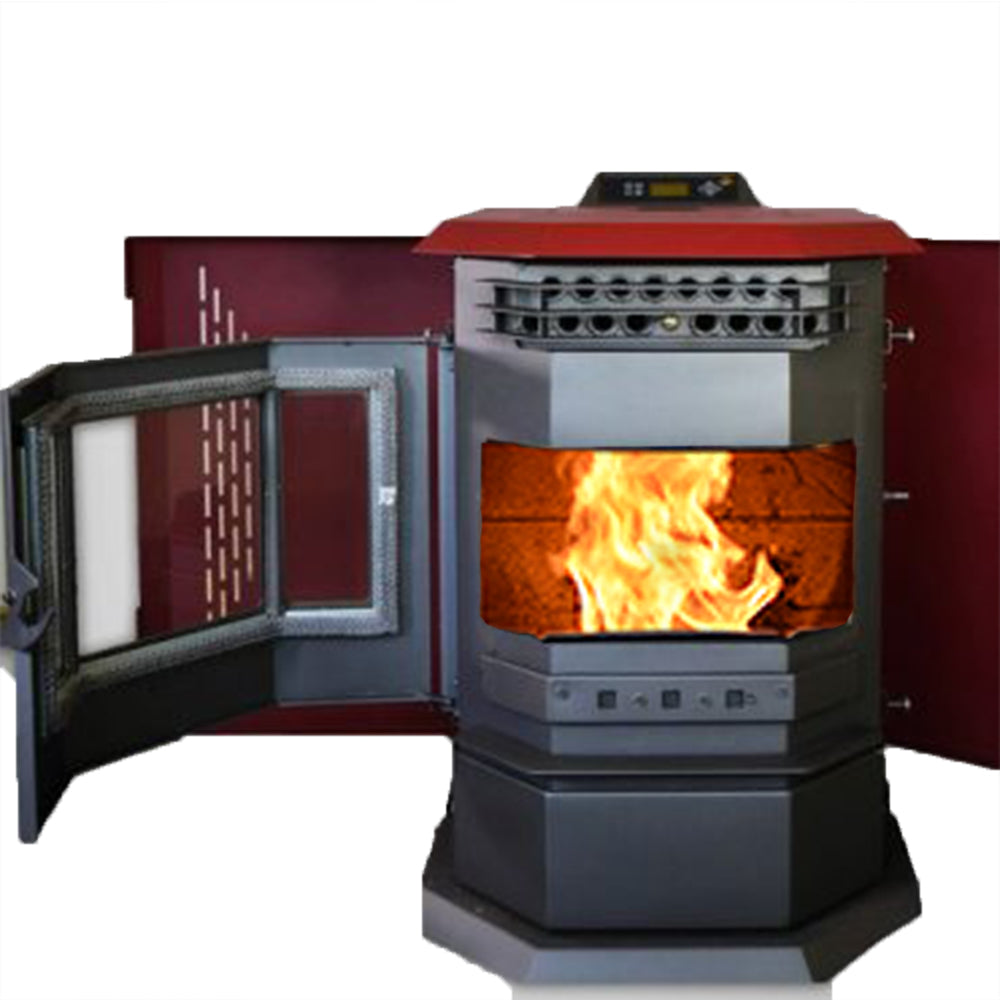ComfortBilt HP22 SS Pellet Stove - Burgundy Stainless Steel Trim | Efficient Home Heating | Perfect for Living Rooms, Cabins & Winter Warmth