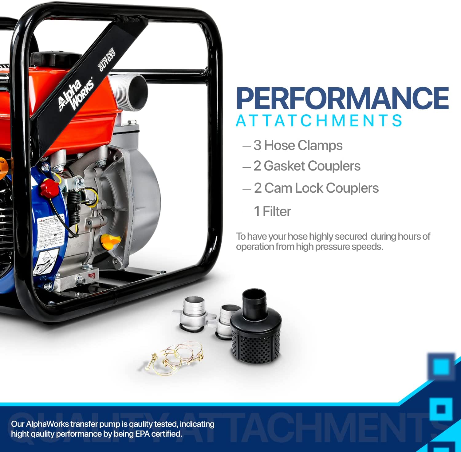 Alpha Works GUT035 7 HP Gas Engine 196cc High-Performance Portable Water Pump - 132 GPM Max Flow for Farm Irrigation, Flood Control & Emergency Water Transfer