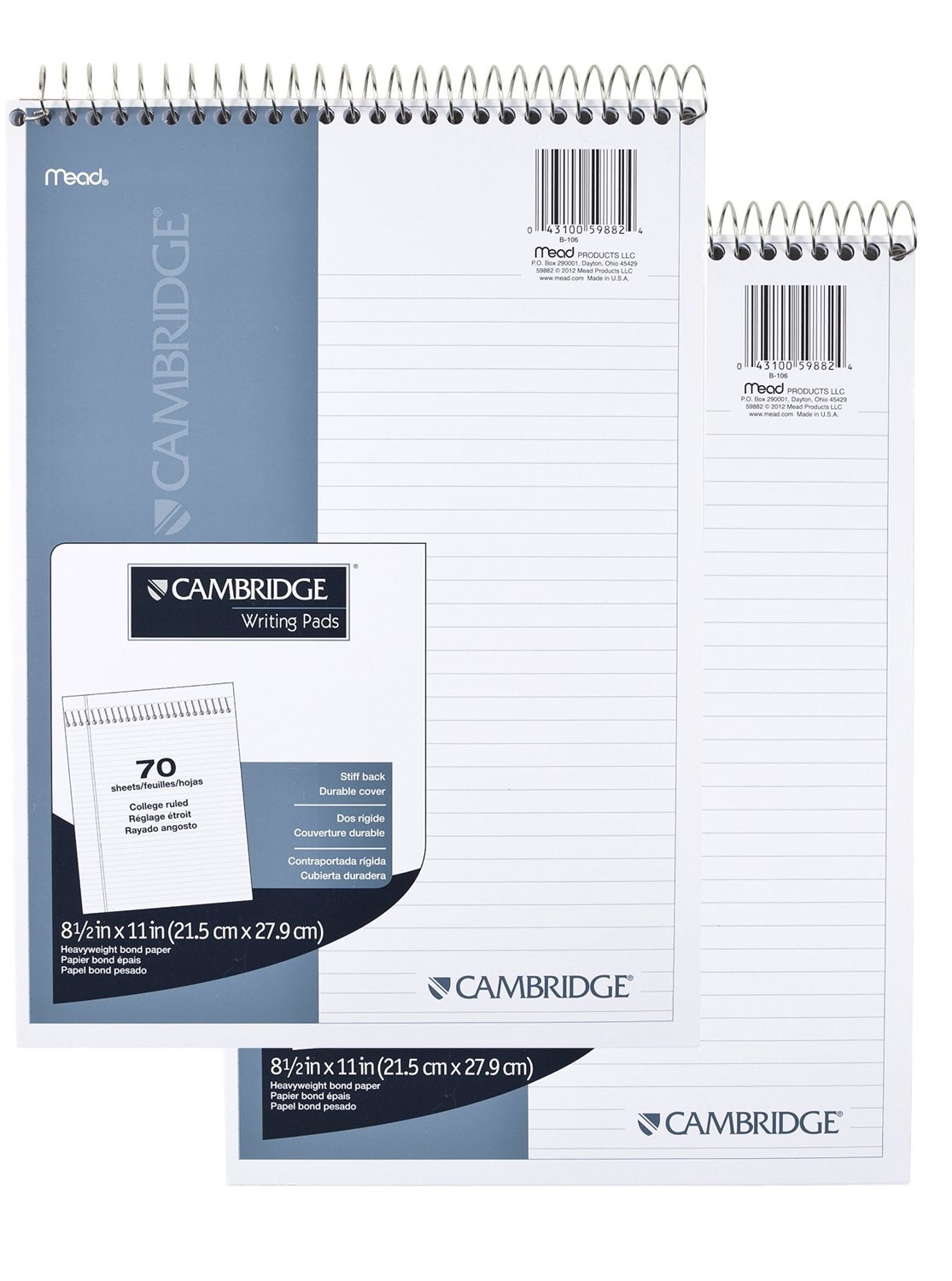 Mead Cambridge Wirebound Notebook 2-Pack - 8.5 x 11 Inches, 70 Sheets (140 Pages), Stiff-Back Steno Pad for Office, School & Meetings (73403) | Perfect for Note Taking, Journaling & Professional Use