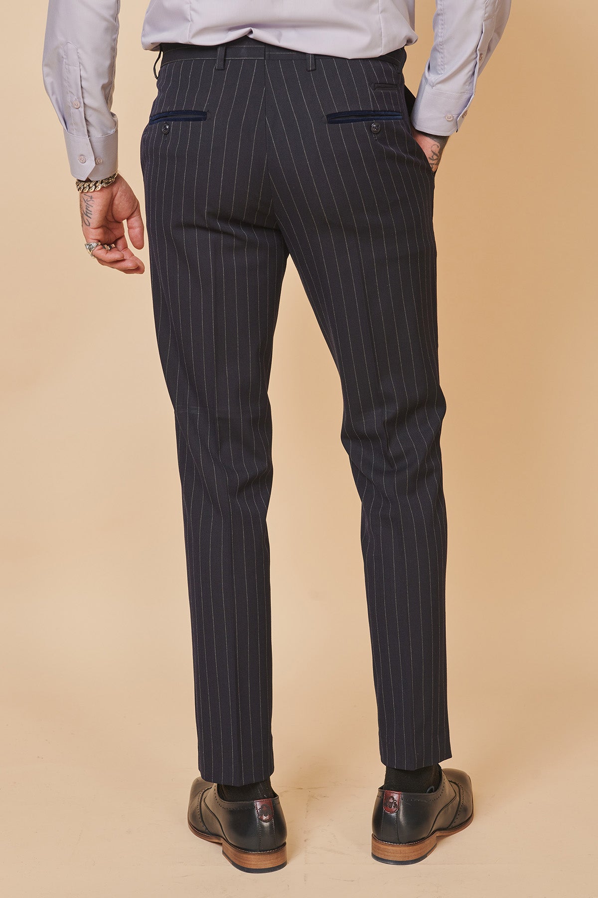 Everton FC Jordan Pickford Navy Pinstripe Double Breasted Two-Piece Suit | Official Football Player Outfit for Match Day & Formal Events