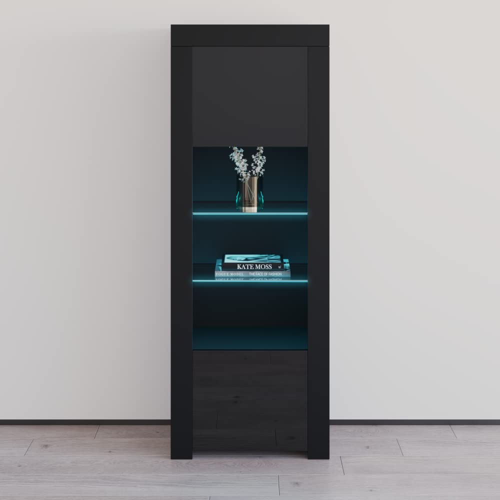 Modern Milano Freestanding Bookcase - Customizable LED Lights, Durable Wooden Bookshelf with High Gloss Finish - Black - Perfect for Living Room, Office & Library Storage