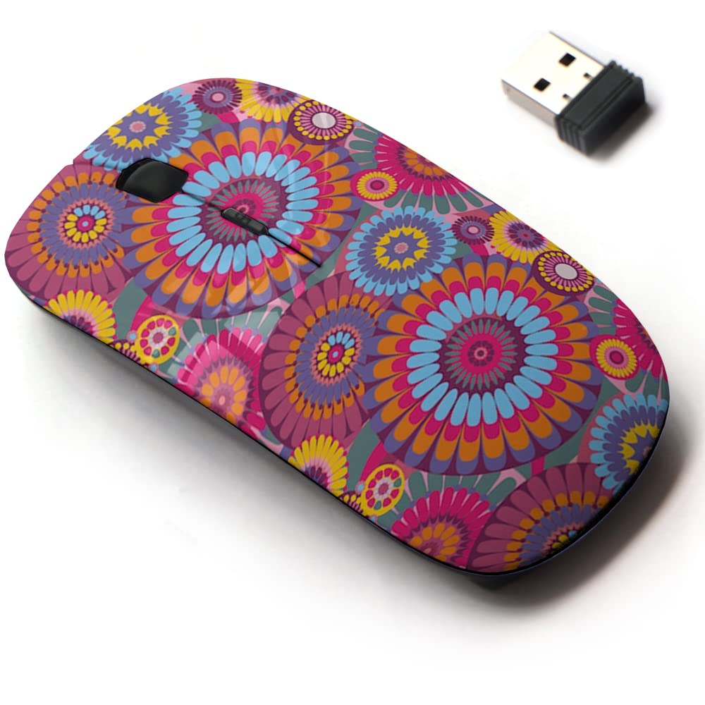 2.4G Wireless Mouse with Cute Floral Design - Ergonomic Optical Mouse for Laptop, PC, Desktop Computer - Includes Nano USB Receiver - Perfect for Office, Home, Gaming and Travel Use