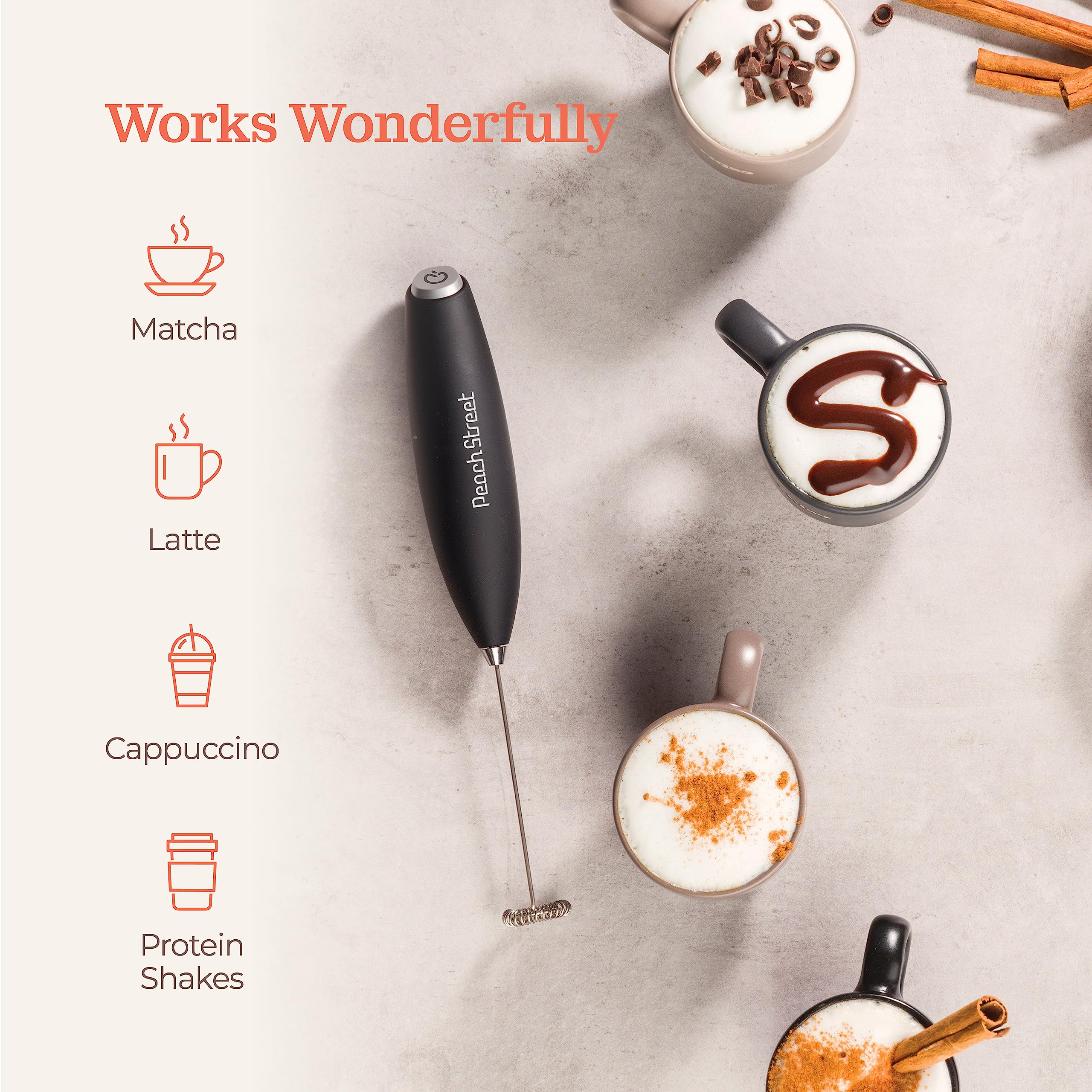Premium Handheld Milk Frother - Battery Operated Stainless Steel Drink Mixer for Coffee, Lattes, Cappuccino & Hot Chocolate | Mini Milk Frother Wand with Stand | Perfect for Home, Office & Cafe Use | Ideal Gift for Coffee Lovers