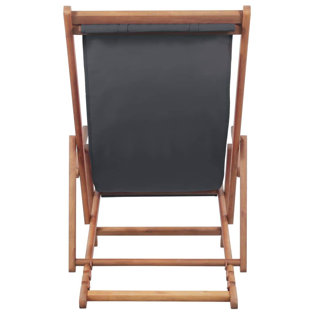 Portable Folding Beach Chair with Wooden Frame - Lightweight Outdoor Lounge Chair for Patio, Garden, Backyard & Poolside - Gray Fabric Recliner for Sunbathing, Camping & Beach Vacations