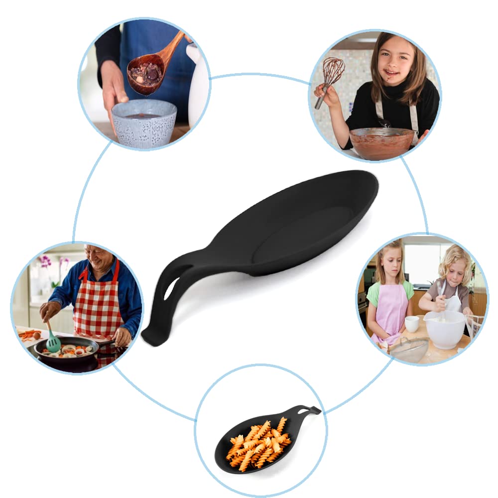 **Silicone Spoon Rest - Heat-Resistant Kitchen Utensil Holder for Spatulas, Spoons & Cookware - Perfect for Cooking, Baking & Serving (Black)**