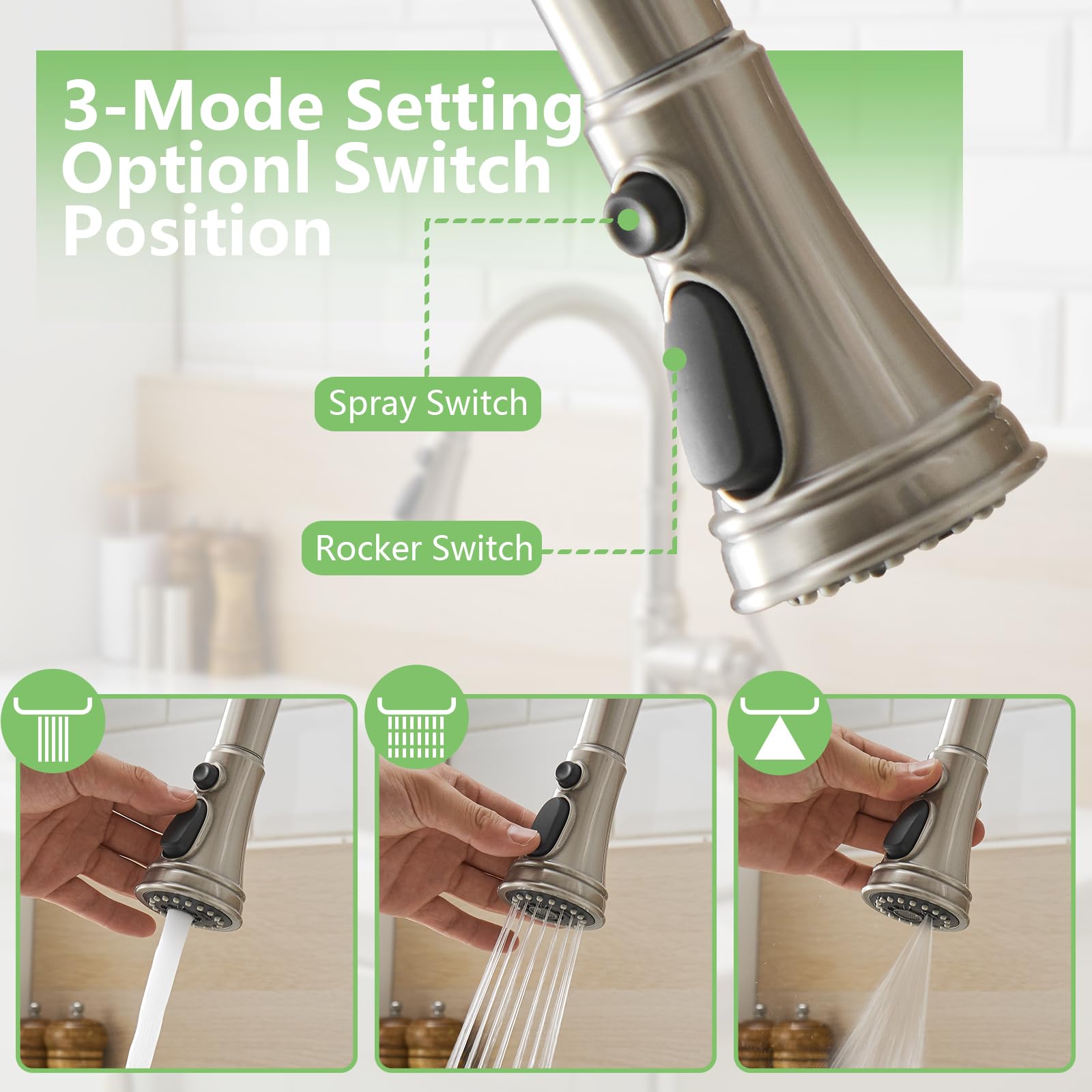 **Brushed Nickel Pull Down Kitchen Sink Faucet with 3 Spray Modes, 10-Inch Deck Plate - Commercial & RV Use for Farmhouse, Restaurant, and Home Kitchens**