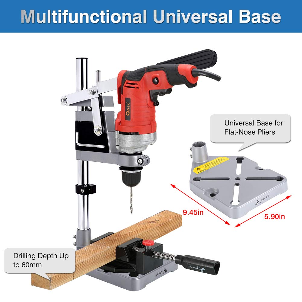 Universal Drill Press Stand for Hand Drills - Adjustable Bench Drill Press Holder with Heavy Duty Aluminum Base & Single Hole Design - Perfect for DIY Projects, Woodworking, Metalworking, and Workshop Repairs