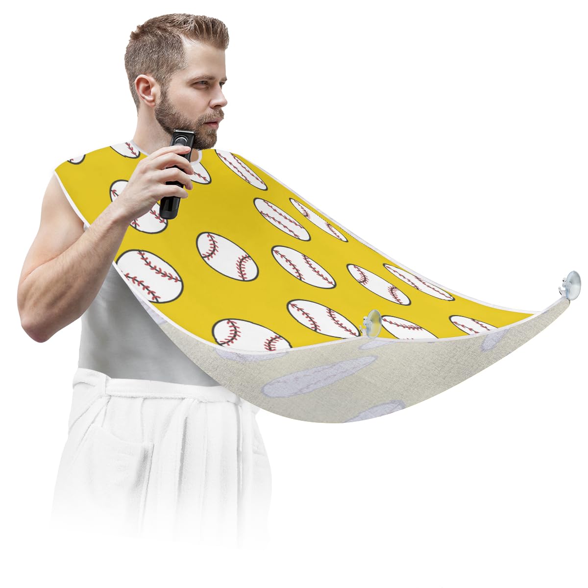 CFpolar Baseball Doodle Pattern Beard Bib - Non-Stick Shaving Apron with Suction Cups for Men | Hair Catcher & Grooming Cape | Perfect Gift for Husband, Dad | Ideal for Barbershops & Home Shaving