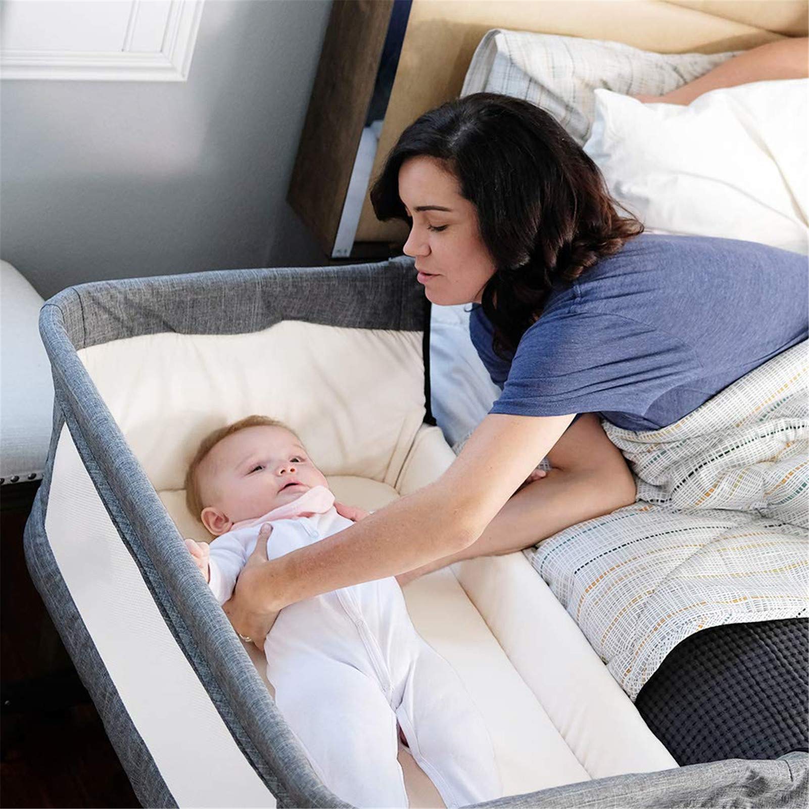 3-in-1 Adjustable Portable Baby Bassinet & Bedside Sleeper Crib with Breathable Mesh - Convertible Travel Crib for Newborns & Infants (Deep Grey) | Perfect for Nursery, Bedside Co-Sleeping & Family Travel