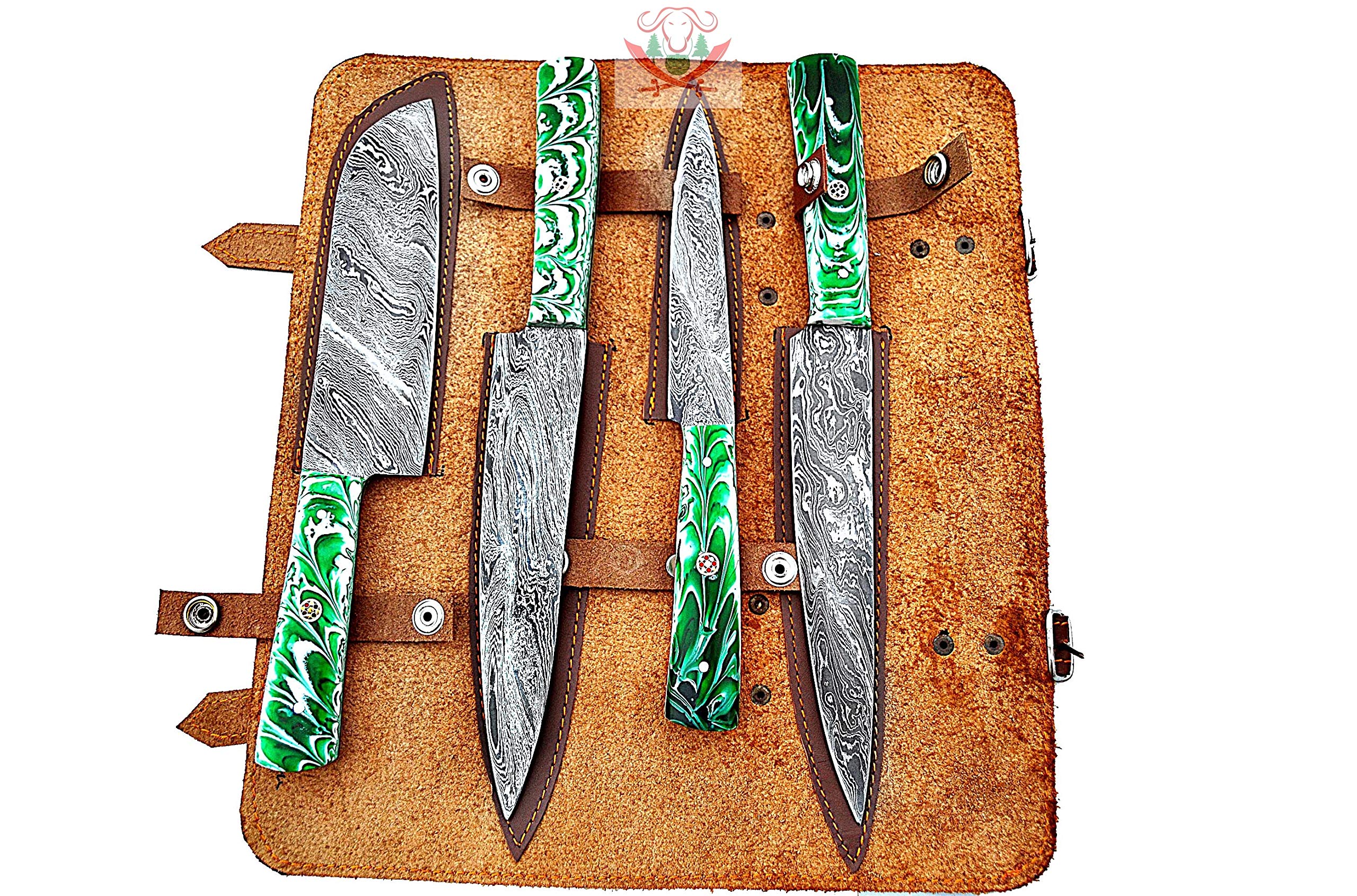 Hand Forged Damascus Steel Kitchen Knives Set - 4-Piece Chef & BBQ Knives with Custom Design | Perfect for Professional Cooking, Meat Cutting & Outdoor Grilling | FBK-1145