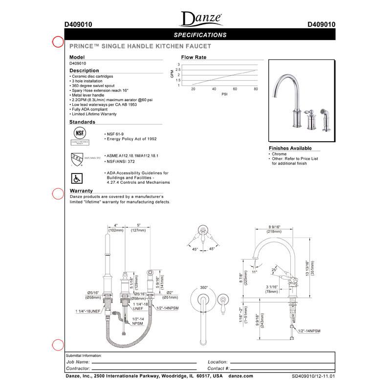 Danze Prince Chrome Single Handle 3-Hole Widespread Kitchen Faucet with Pull-Down Sprayer - Modern Design for Sink, Dishwashing & Food Prep