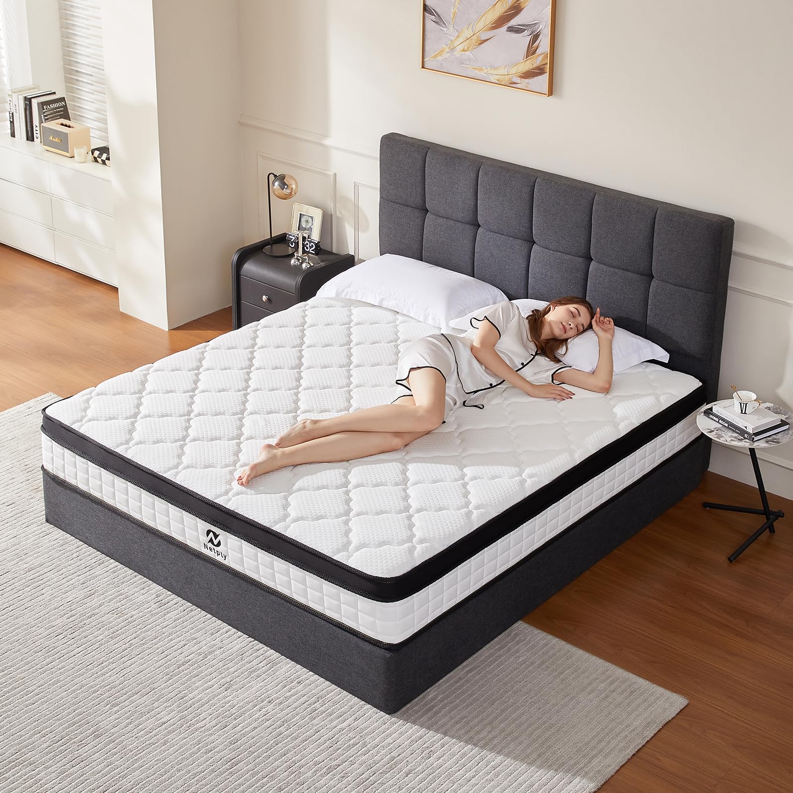 10 Inch Queen Size Hybrid Mattress in a Box - Memory Foam & Pocket Springs for Back Pain Relief & Better Sleep - Medium Firm Support - CertiPUR-US Certified - Perfect for Guest Rooms, Master Bedrooms & Apartments