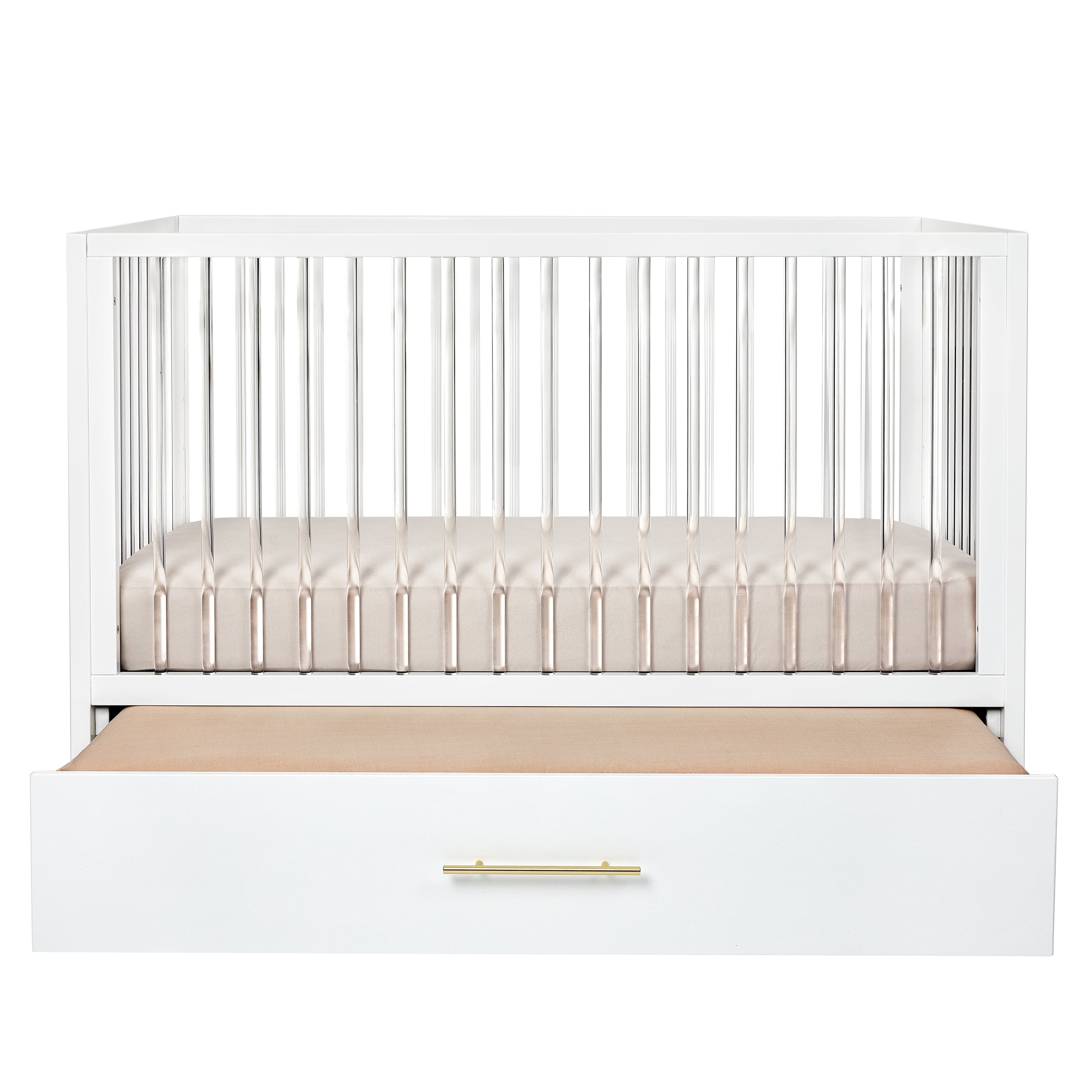 Hush Crib with Trundle - Gold Handle Baby Bed for Nursery, Toddler & Guest Room - Perfect for Small Spaces & Sleepovers