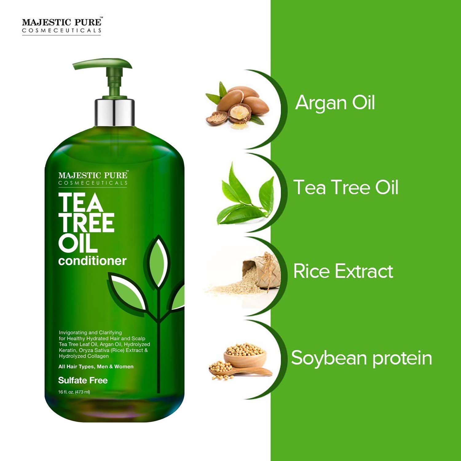Majestic Pure Tea Tree Oil 4 fl oz & Shampoo Conditioner Set 16 fl oz Bundle - Natural Hair & Scalp Care for Dandruff, Itchy Scalp - Perfect for Daily Hair Wash & Aromatherapy
