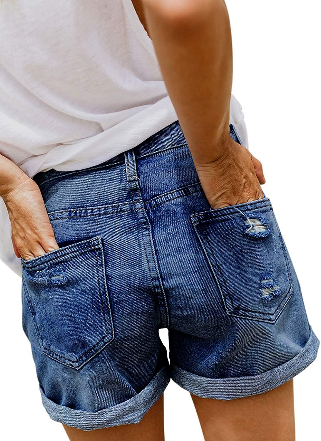 Women's Stretchy Denim Jean Shorts with Button Pockets - Comfortable High Waist Casual Summer Shorts for Women | Perfect for Beach, Travel & Everyday Wear