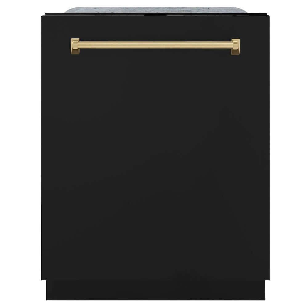 ZLINE Autograph Edition 24 Inch Black Matte Dishwasher with Champagne Bronze Handle - 45dBa Ultra Quiet, 3rd Rack & Top Touch Control - Perfect for Modern Kitchens, Open Concept Homes & Luxury Apartments