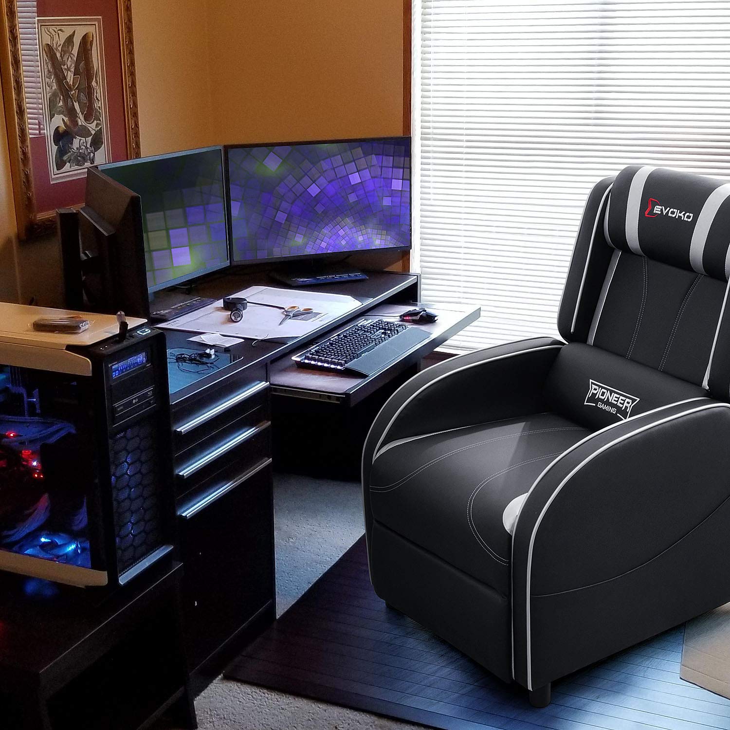 Devoko Massage Gaming Recliner Chair - PU Leather Home Theater Seating with Lumbar Support, Single Modern Living Room Recliner Sofa for Men & Women (Silver) - Perfect for Gaming, Movie Nights & Relaxation