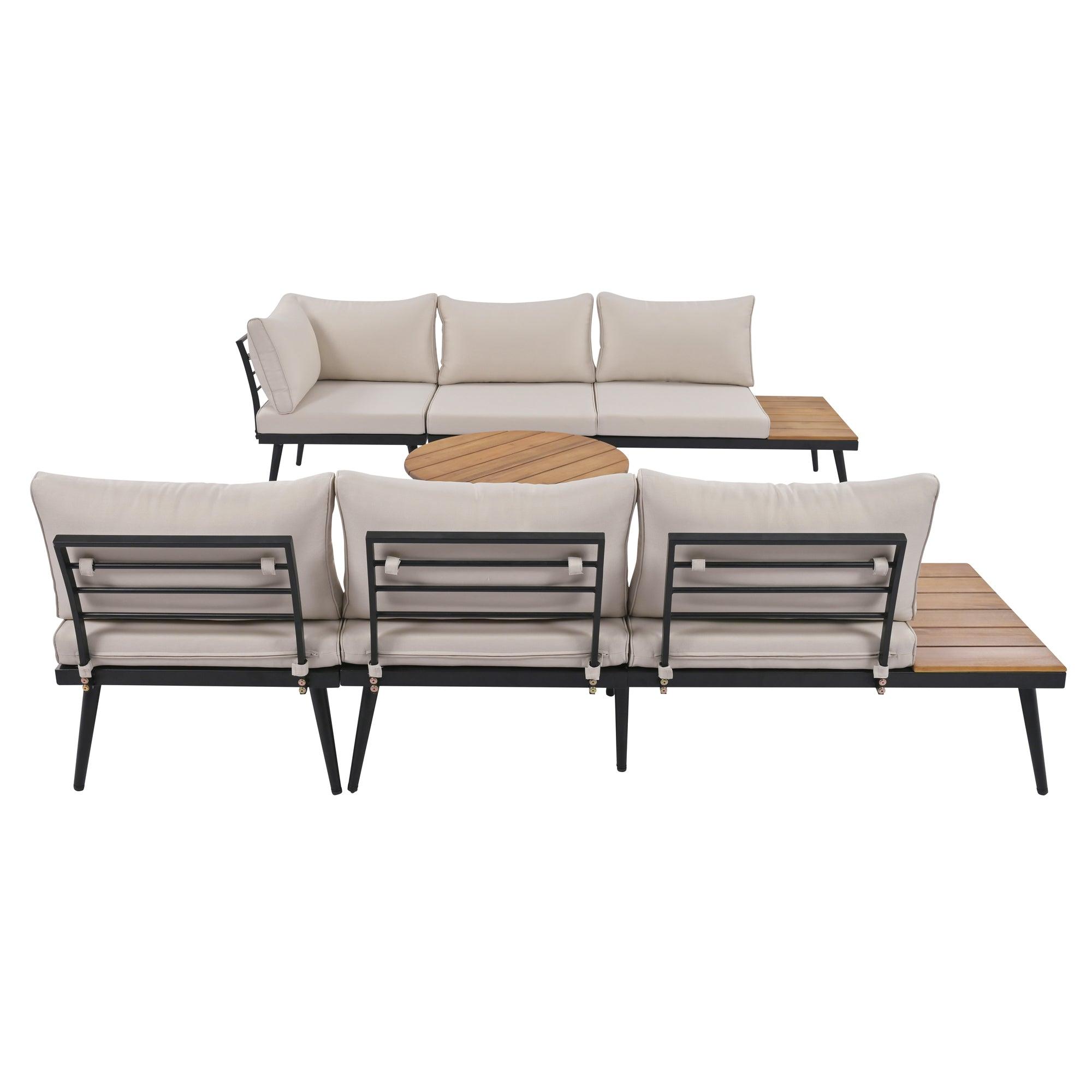 6-Piece Outdoor Sectional Sofa Set with Round Nesting Coffee Tables & Cushioned Seating - Patio, Porch, Garden Furniture for Backyard, Poolside & Outdoor Living Spaces