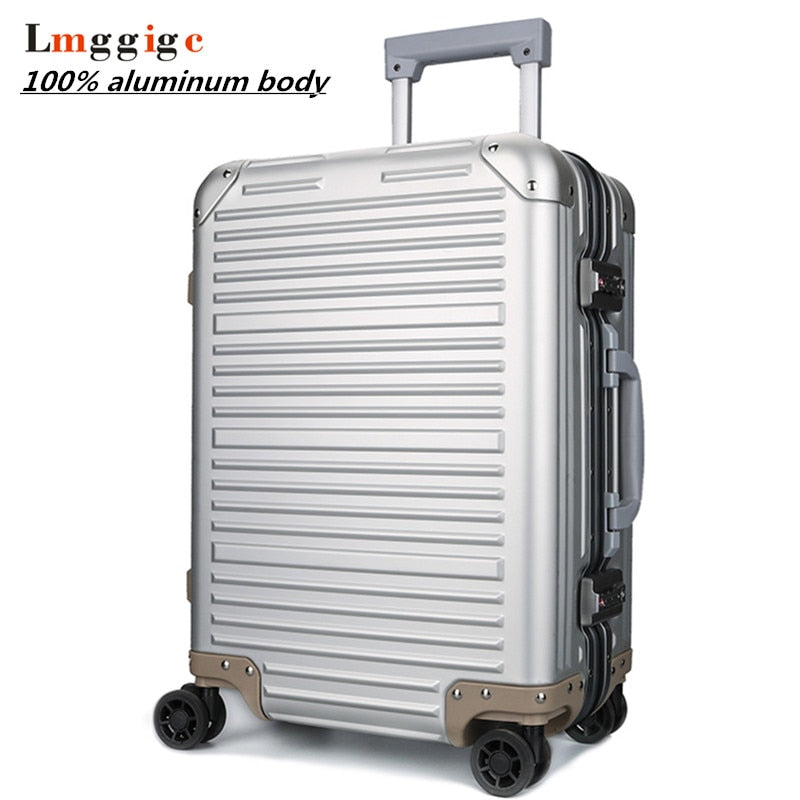 100% Full Aluminum Rolling Luggage Bag - Matte Finish Travel Wheel Suitcase - New Durable Carry On Box (20 Inch) - Perfect for Business Trips, Vacations & Air Travel