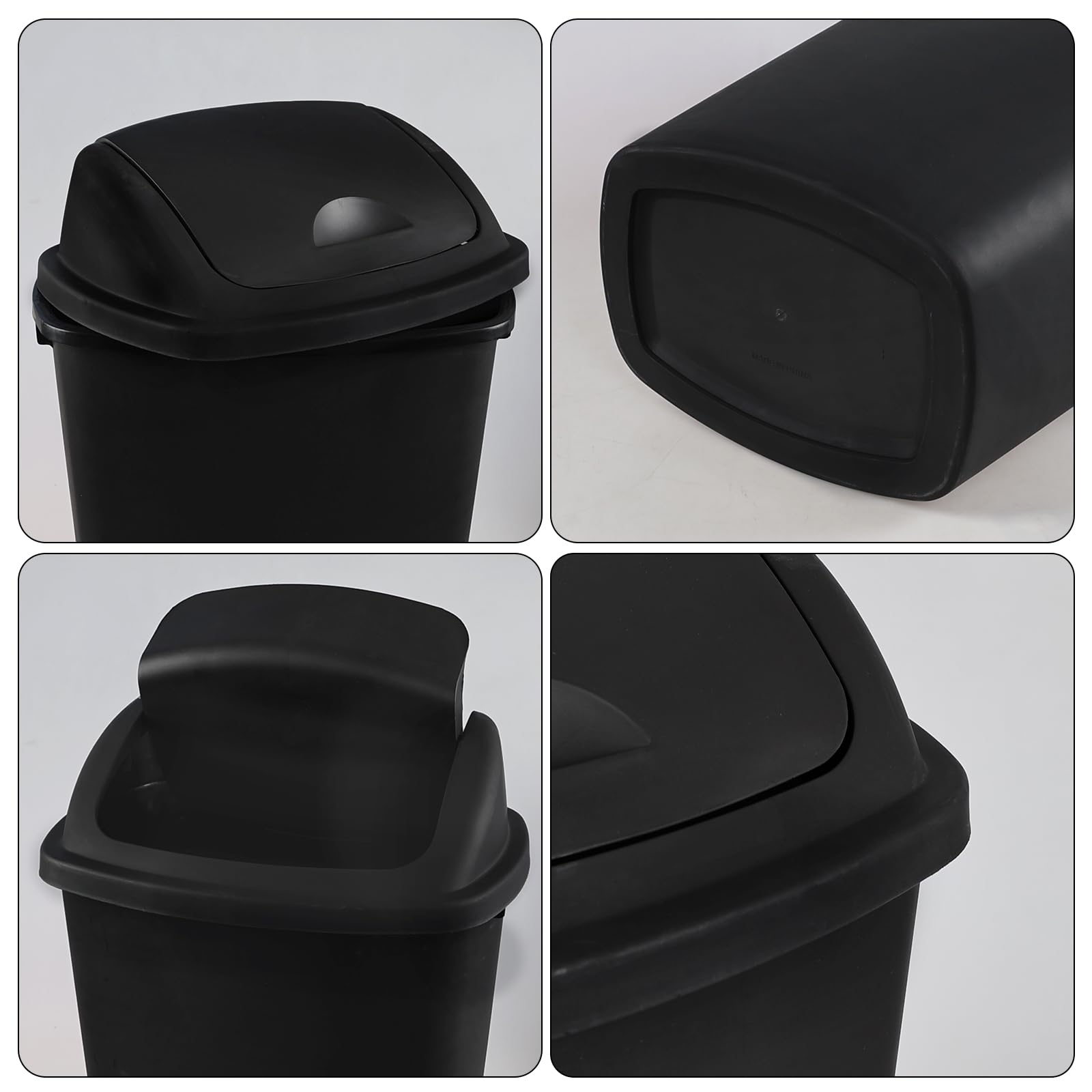 Xyskin 13 Gallon Kitchen Swing Top Trash Can - 4 Pack Plastic Garbage Bin with Lid, Black - Perfect for Home, Office, Restaurant & Commercial Use