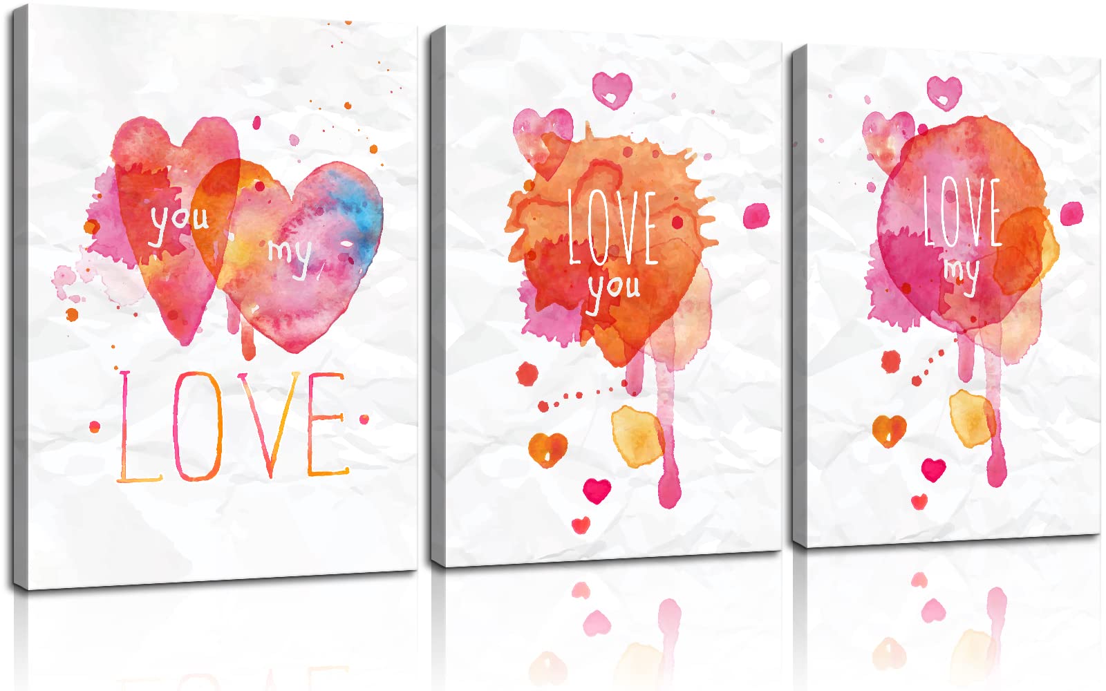 3-Piece Love Canvas Wall Art Set - Watercolor Love Posters & Prints, Colorful Wall Decor for Home, Ready to Hang (20