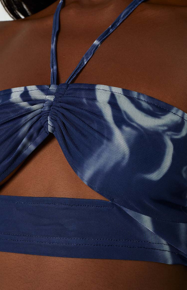 Brianna Navy Mesh Crop Top for Women - Sexy Sleeveless Summer T-Shirt - Perfect for Beach, Party & Casual Outfits