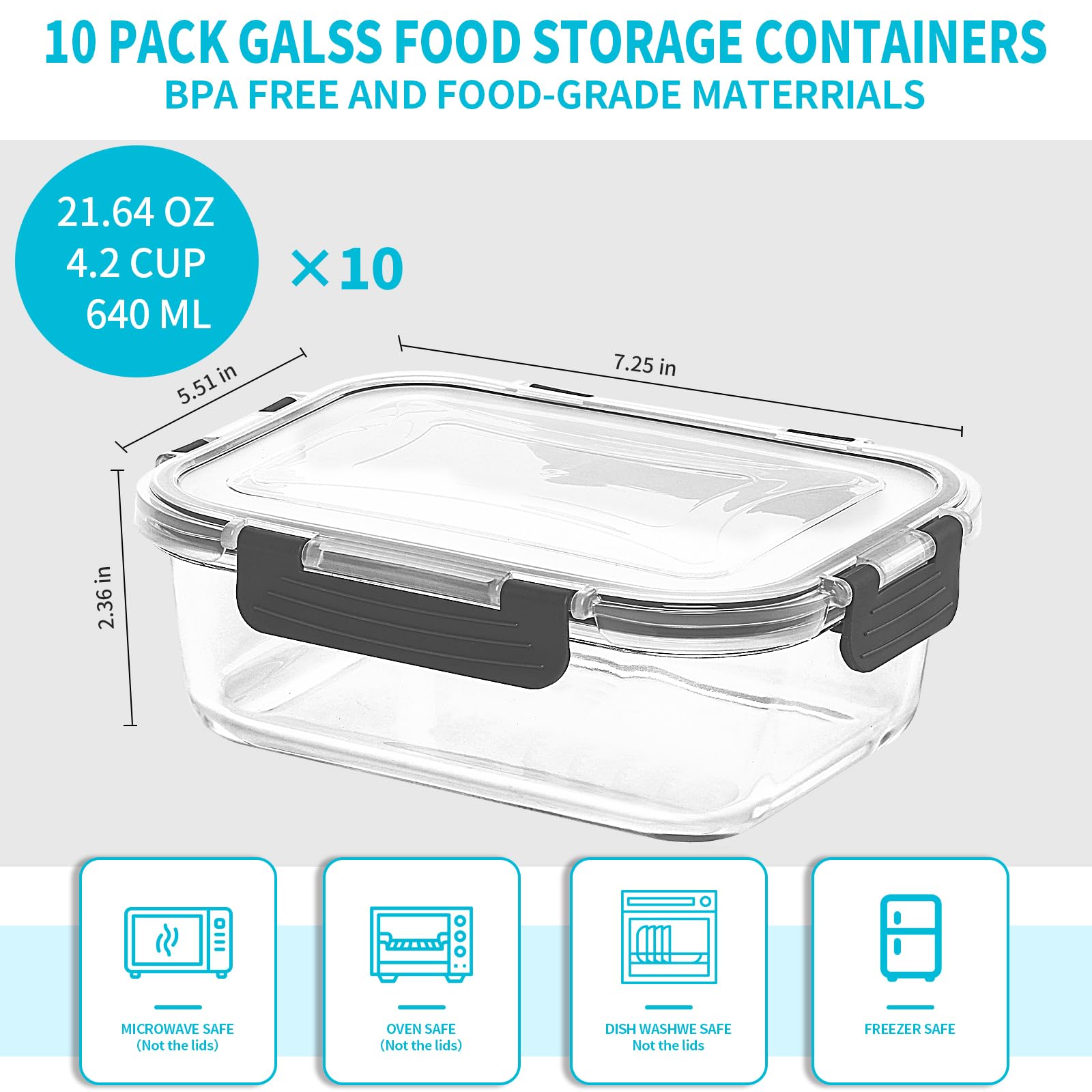 Skroam 10-Pack 22oz Glass Meal Prep Containers with Airtight Lids – BPA-Free Food Storage for Lunch, Pantry & Kitchen Organization – Ideal for Meal Prepping, Leftovers & Bento Boxes