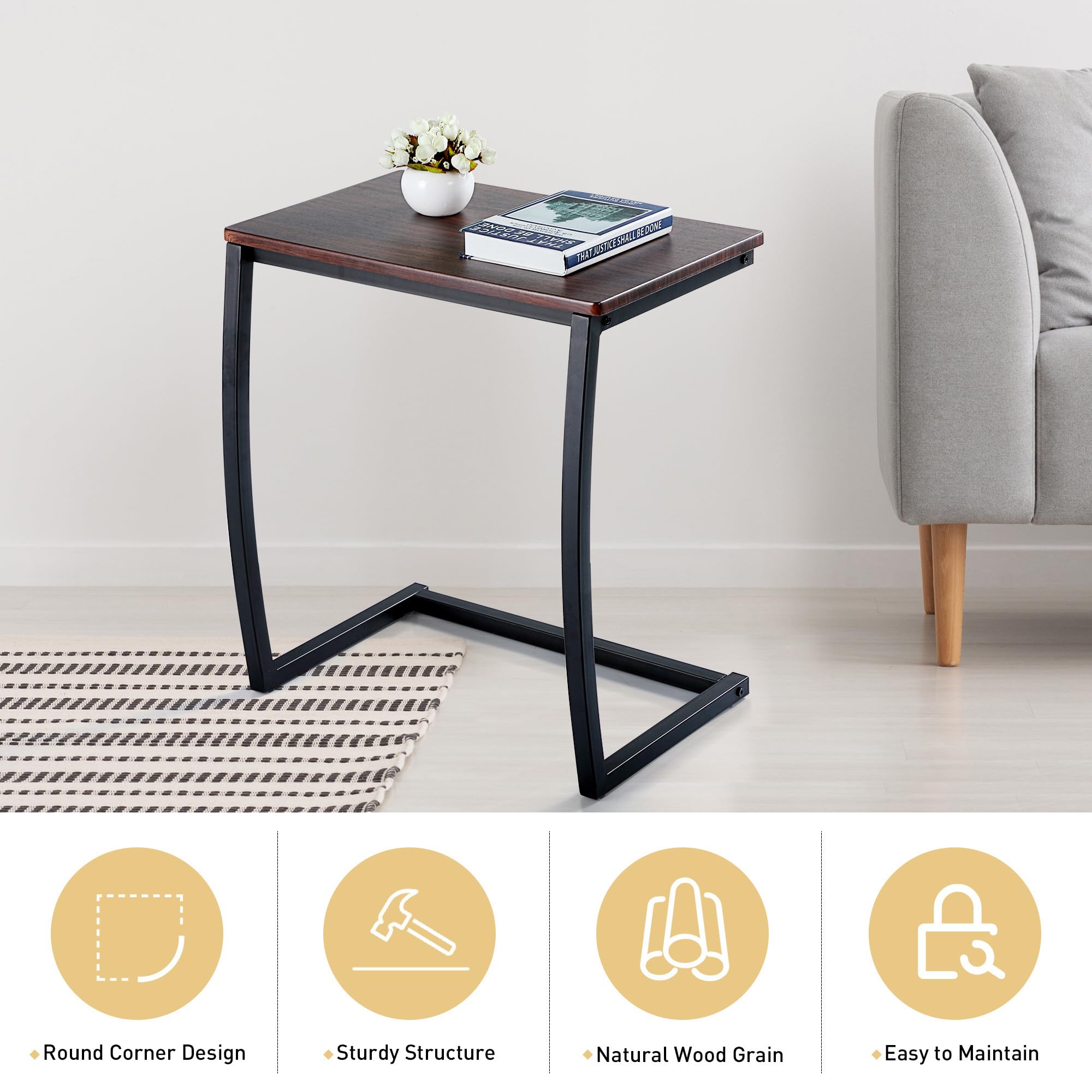 JAXPETY C-Shape TV Tray Table - Compact Desk for Living Room & Bedroom Use