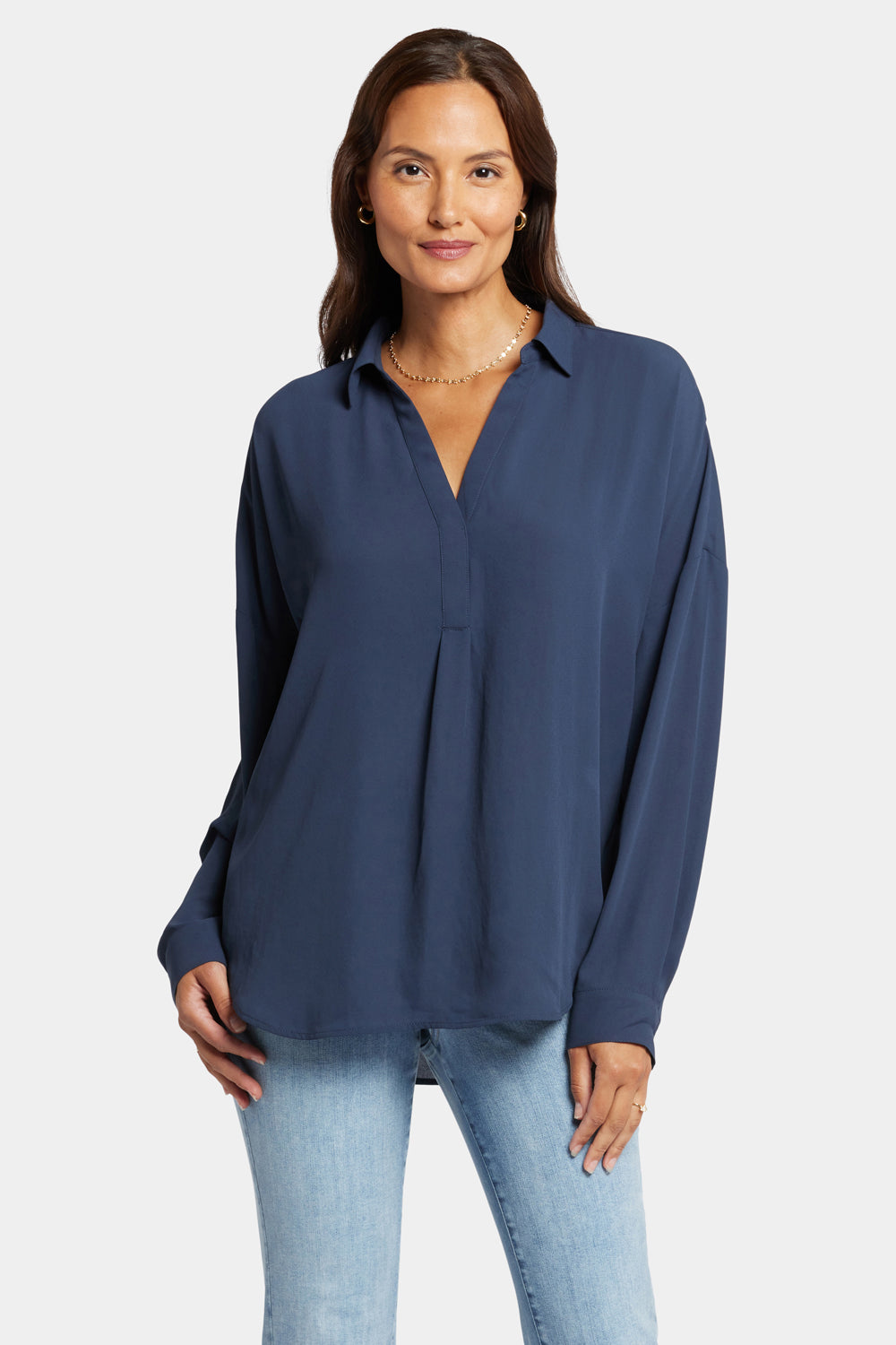 Becky Blouse Women's Oxford Navy Button-Down Shirt - Perfect for Office Wear, Business Casual & Everyday Outfits
