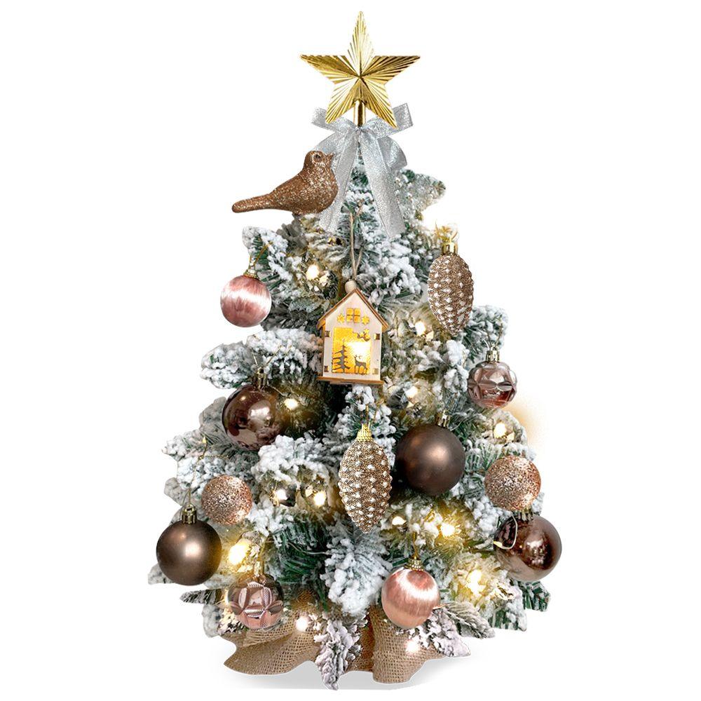 22in Flocked Snow Tabletop Christmas Tree with LED Lights - Mini Artificial Red Xmas Tree Decor for Home, Office, Party & Holiday Decoration | Perfect for Tabletops, Desks, Mantels & Holiday Displays