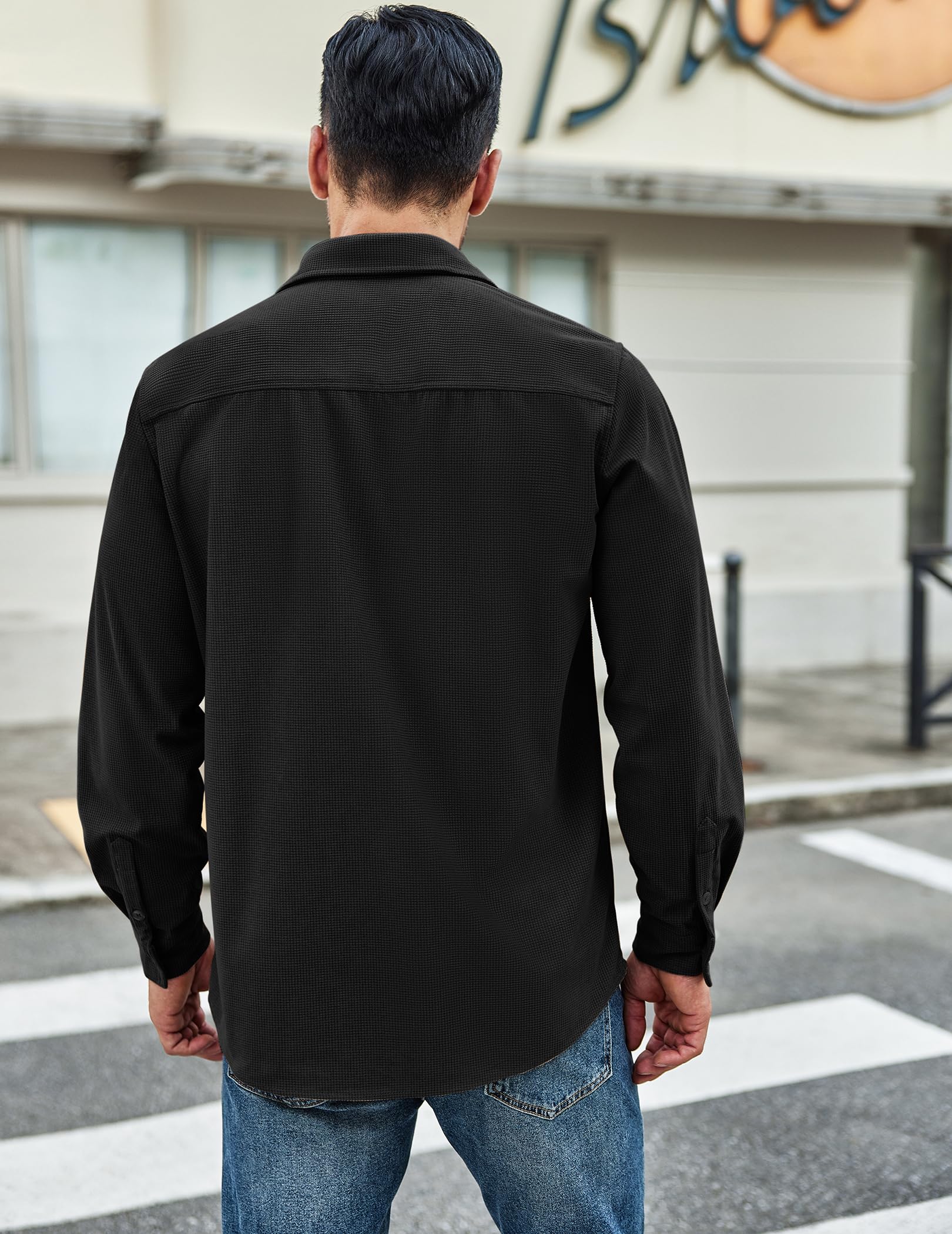 COOFANDY Men's Waffle Knit Button Down Shirt - Casual Long Sleeve Shacket Jacket with Pockets for Fall & Winter Layering | Perfect for Outdoor Activities, Work & Date Nights