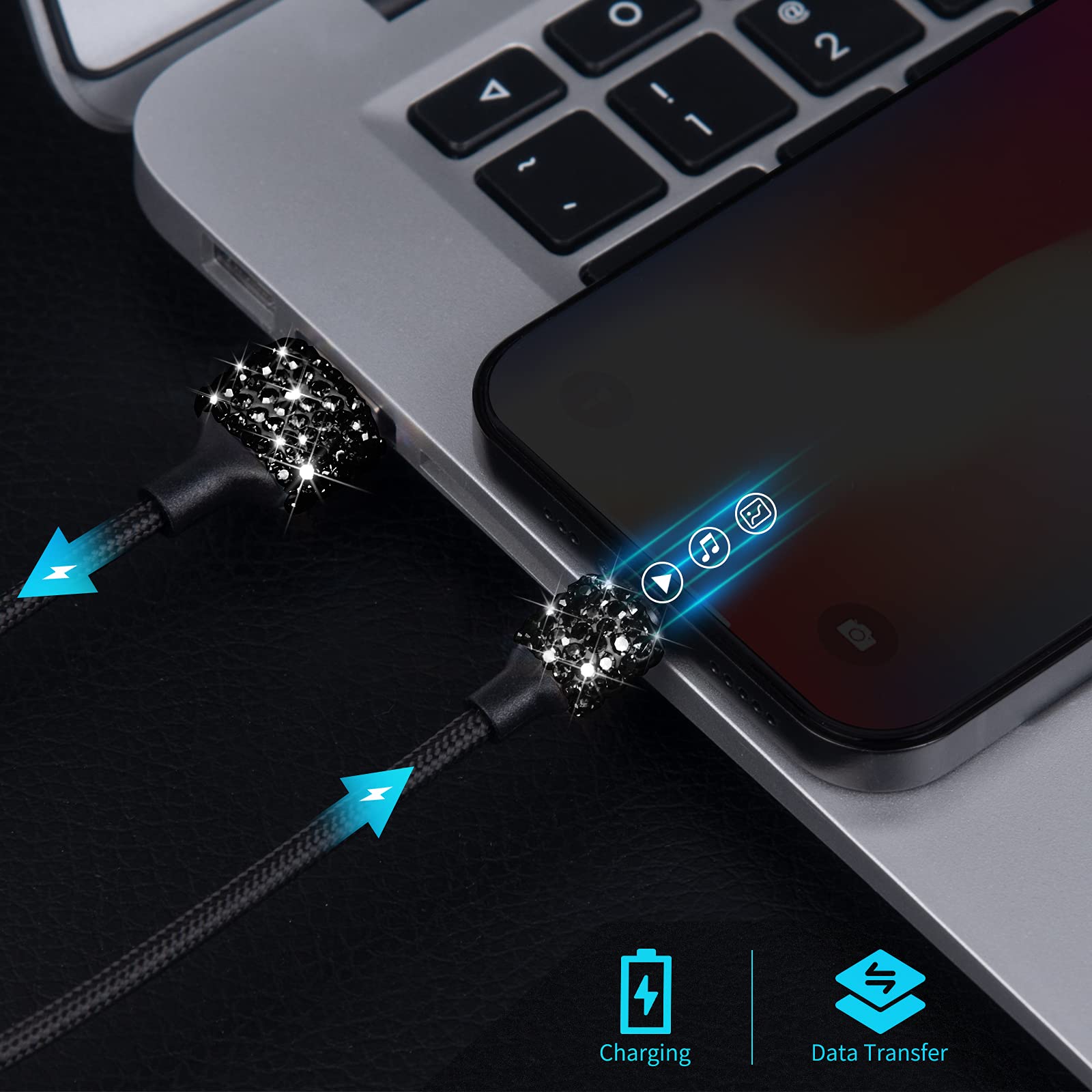 3-Pack 3.3FT Micro USB Charger Cable Fast Charging for Samsung Galaxy S7/S6 Edge/J7/S5/Note 5/4, LG K40/K20, MP3 Players, Kindle, Tablets - Durable Android Charging Cord with Bling Design - Perfect for Home, Office & Travel Use