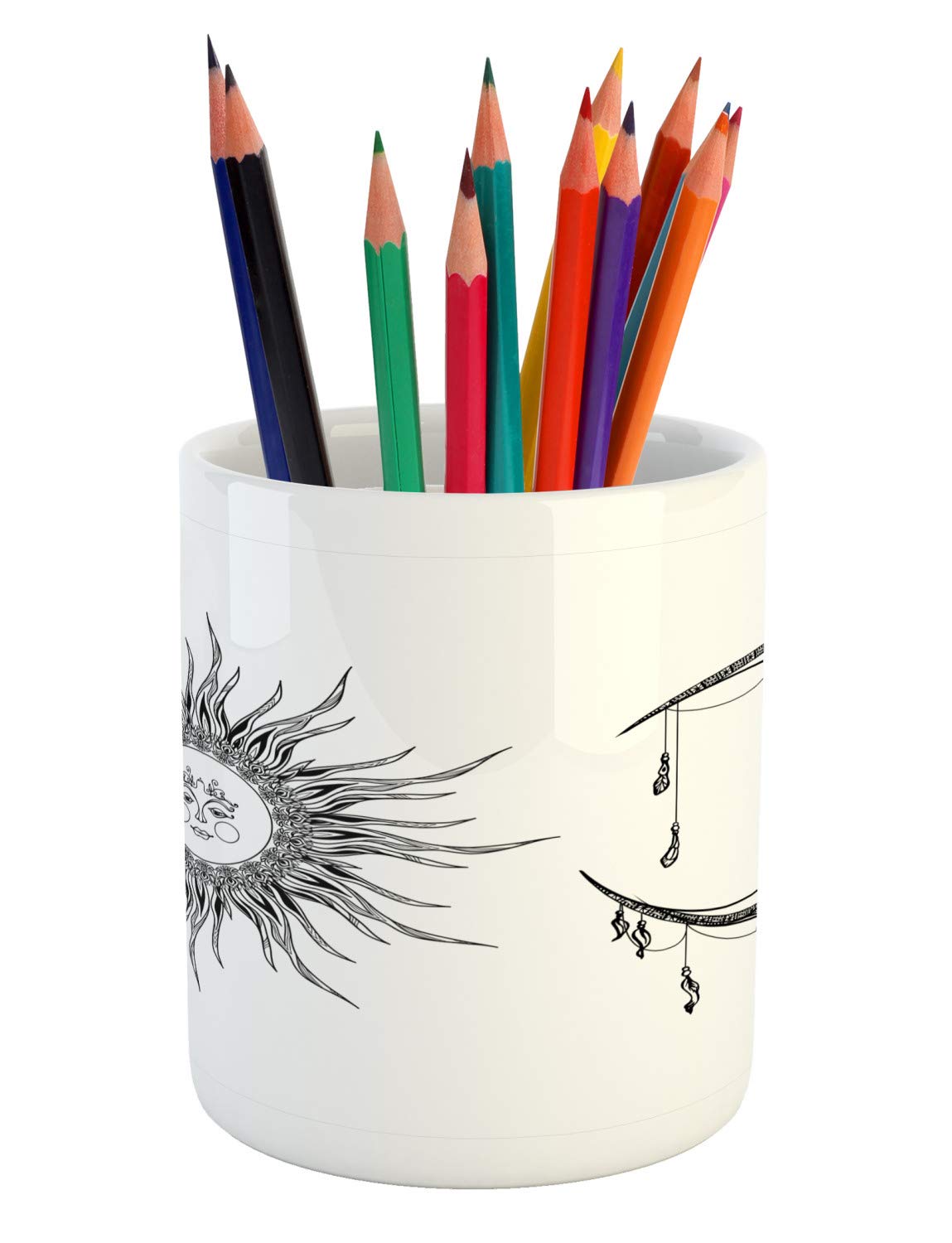 Celestial Ceramic Pen Holder - Sun & Moon Design for Office Desk