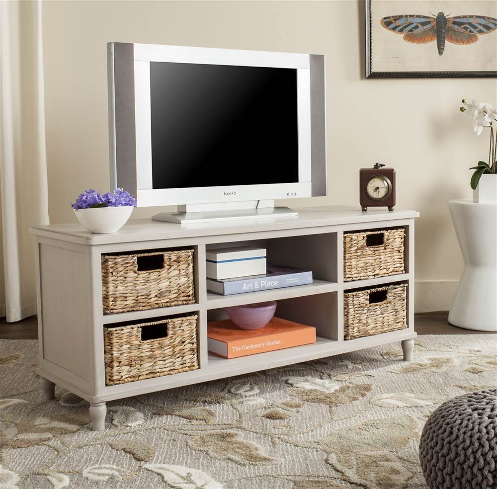 Safevieh Rooney Vintage Grey TV Stand Entertainment Center - Modern Media Console for Living Room, Home Theater & Gaming Setup