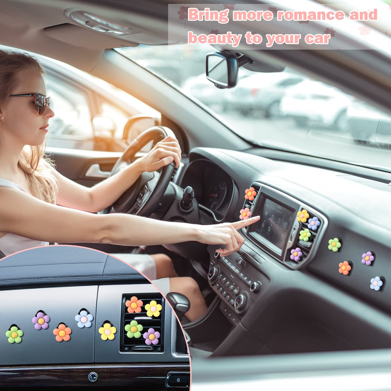 12 Pcs Daisy Flower Car Air Vent Clips - Cute Floral Air Freshener & Vent Decor for Women - Perfect for Car Interior Decoration & Aromatherapy While Driving