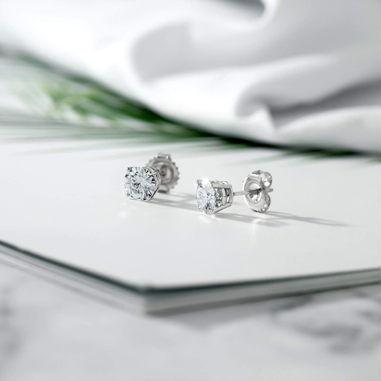 925 Sterling Silver Moissanite Stud Earrings for Women - 1.60 Carat Round Cut 6MM Gemstone Earrings | Hypoallergenic Wedding, Anniversary & Everyday Jewelry Gift