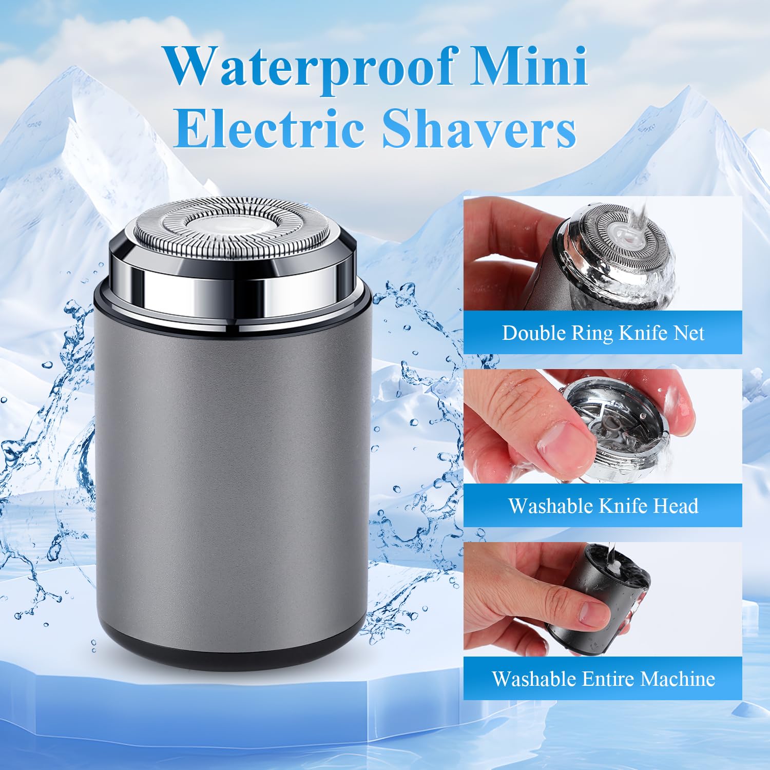 Premium Mini Electric Shaver for Men - USB Rechargeable, Waterproof, Portable Pocket-Size Beard Trimmer - Perfect for Travel, Home, Office & Car Use (Gray) | Quick Stubble Grooming On-The-Go