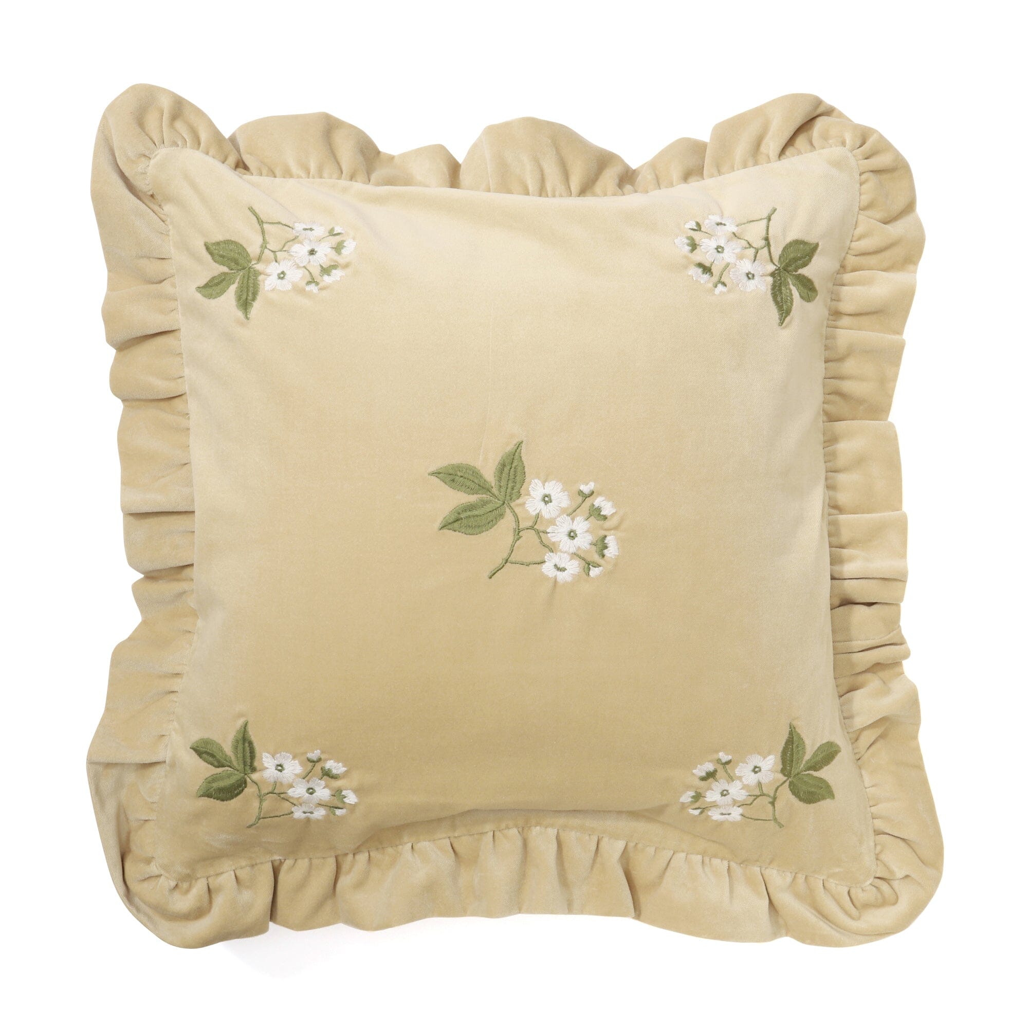Embroidered Flower Frill Cushion Cover 45x45cm Beige - Elegant Sofa Decor for Living Room, Bedroom & Home Styling