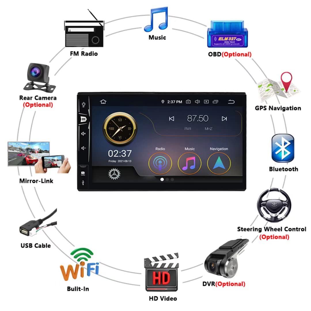 ROADYAKO 7-Inch Android 9.0 Double Din Universal Car Stereo - Bluetooth, GPS, WiFi, FM, RDS - Compatible with Ford, Honda, Hyundai, Kia, Nissan, Skoda - Multimedia Head Unit for Seamless Navigation & Entertainment While Driving