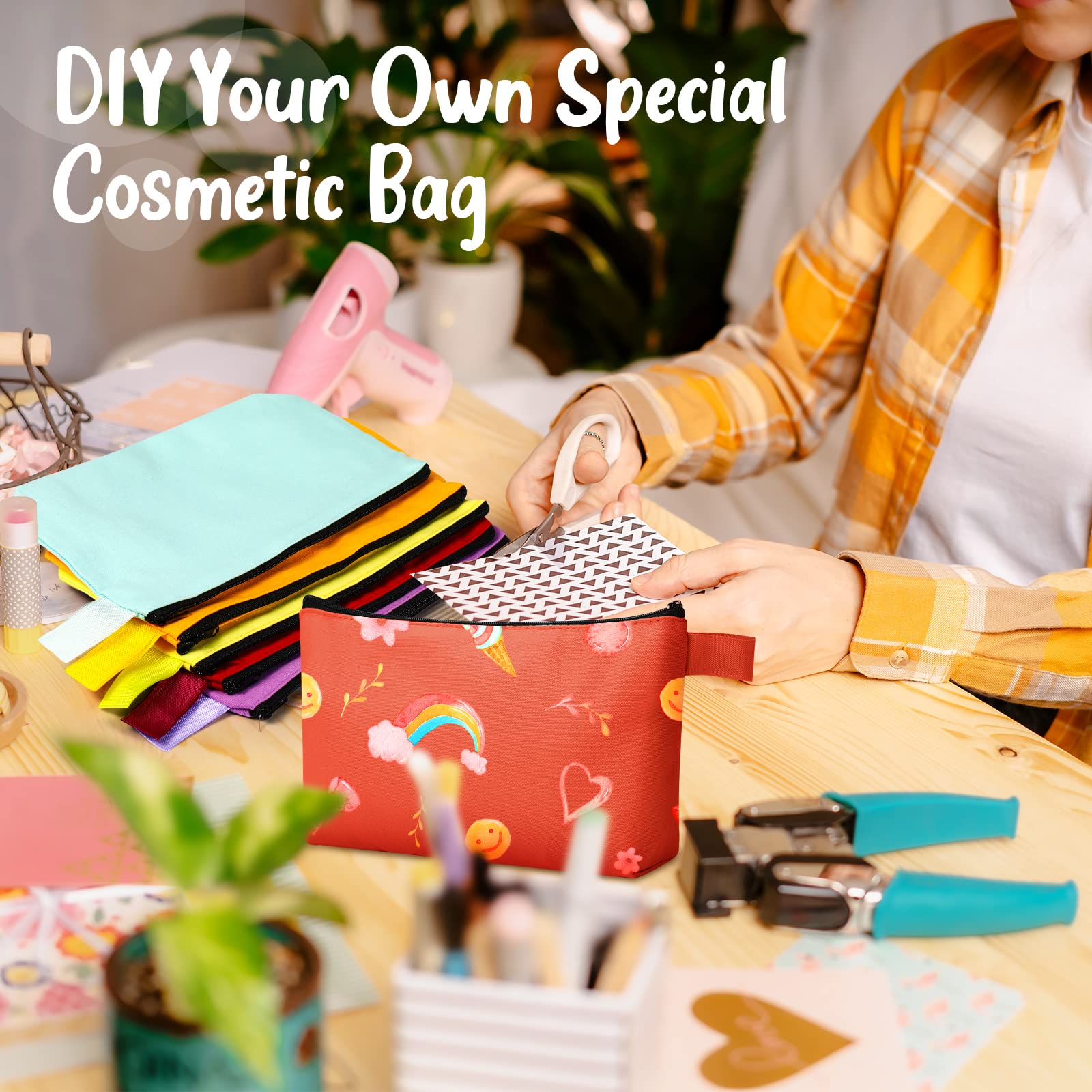 40 Pcs Canvas Cosmetic Makeup Bags Bulk - Portable Zippered Pencil Pouch & Travel Toiletry Organizer Set (9.8 x 5 x 2 Inch) - Multi-Colored Carrying Cases for School, Office, Christmas Gifts & Travel Essentials Storage